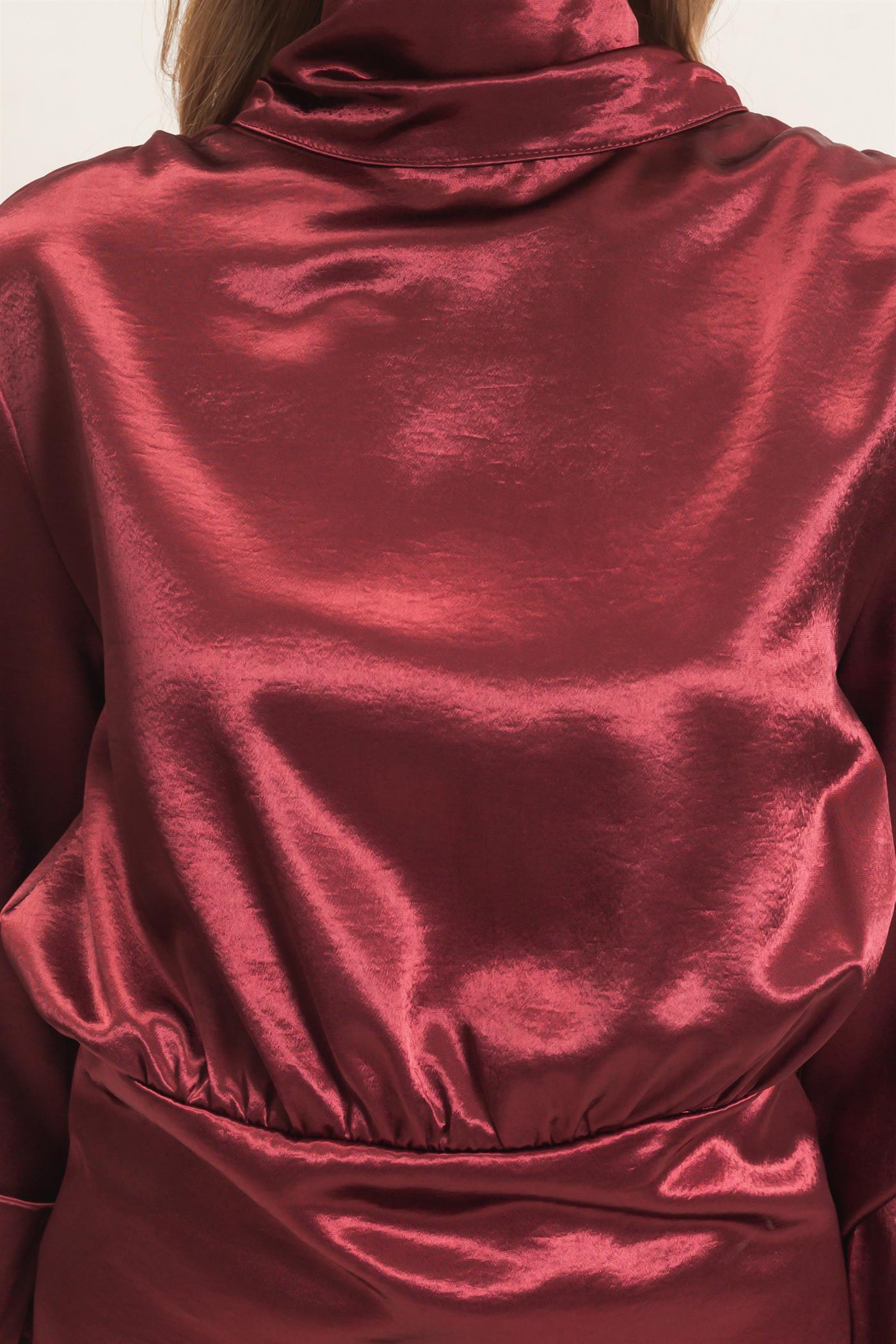 Wholesale Satin Cowl Back Blouse Blouses HF26F113 WINE HYFVE