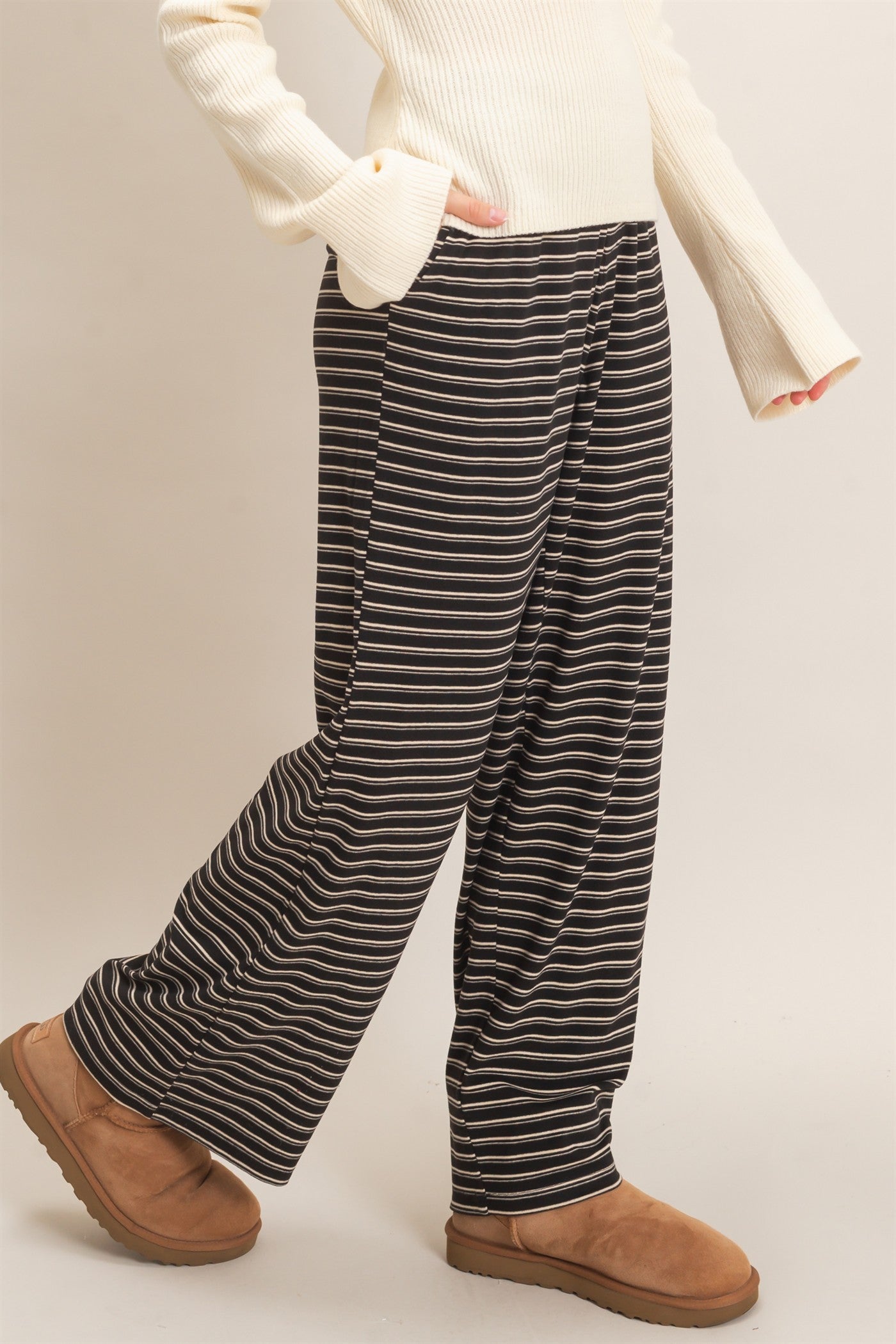 Wholesale Striped Elastic Waist Pants Pants HF26C677 BLACK HYFVE