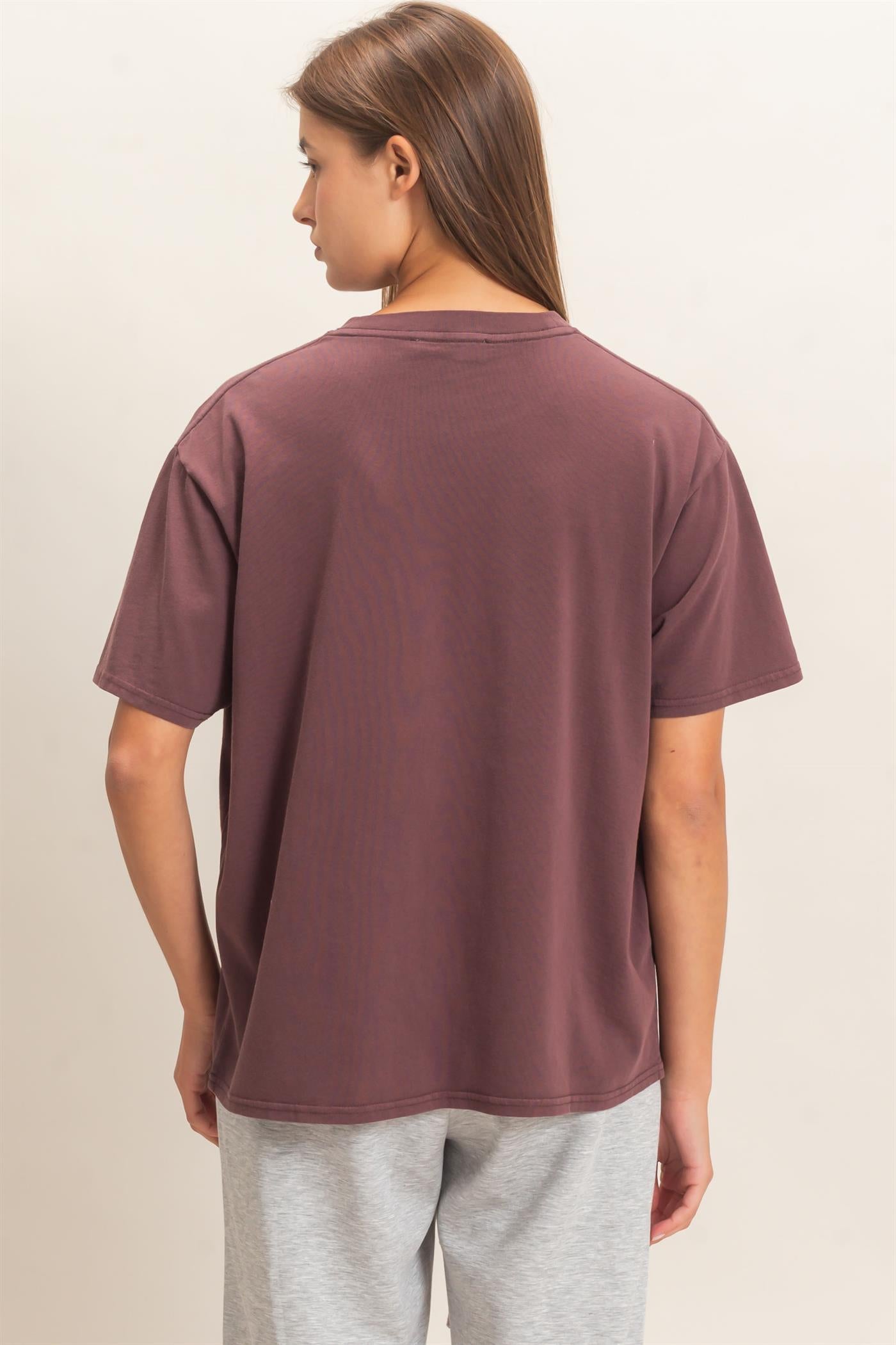 Wholesale Crew Neck Pigment Dye T-Shirt Clothing Tops DZ26E448 COCOA DOUBLE ZERO