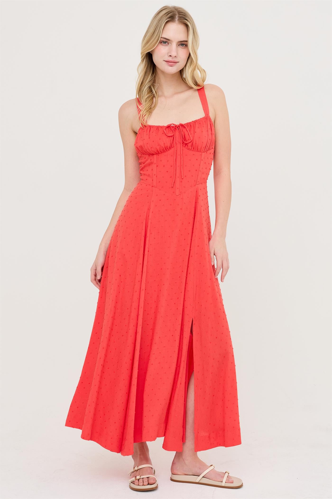Wholesale Boned Tie-Back Dress Dresses HF25E875 BLOOD ORANGE HYFVE