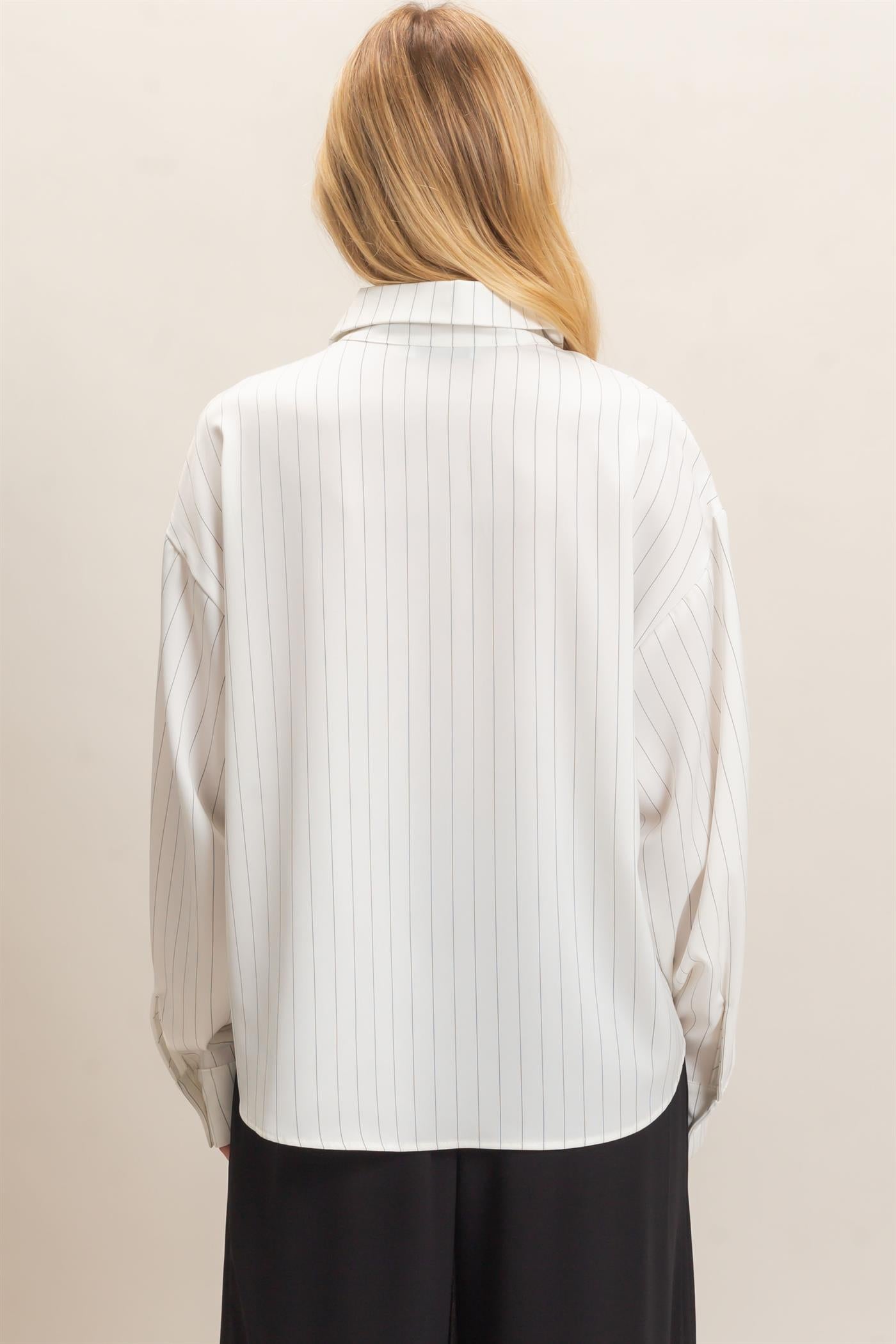 Wholesale Striped Button-Up Blouse Blouses HF26C953 WHITE HYFVE