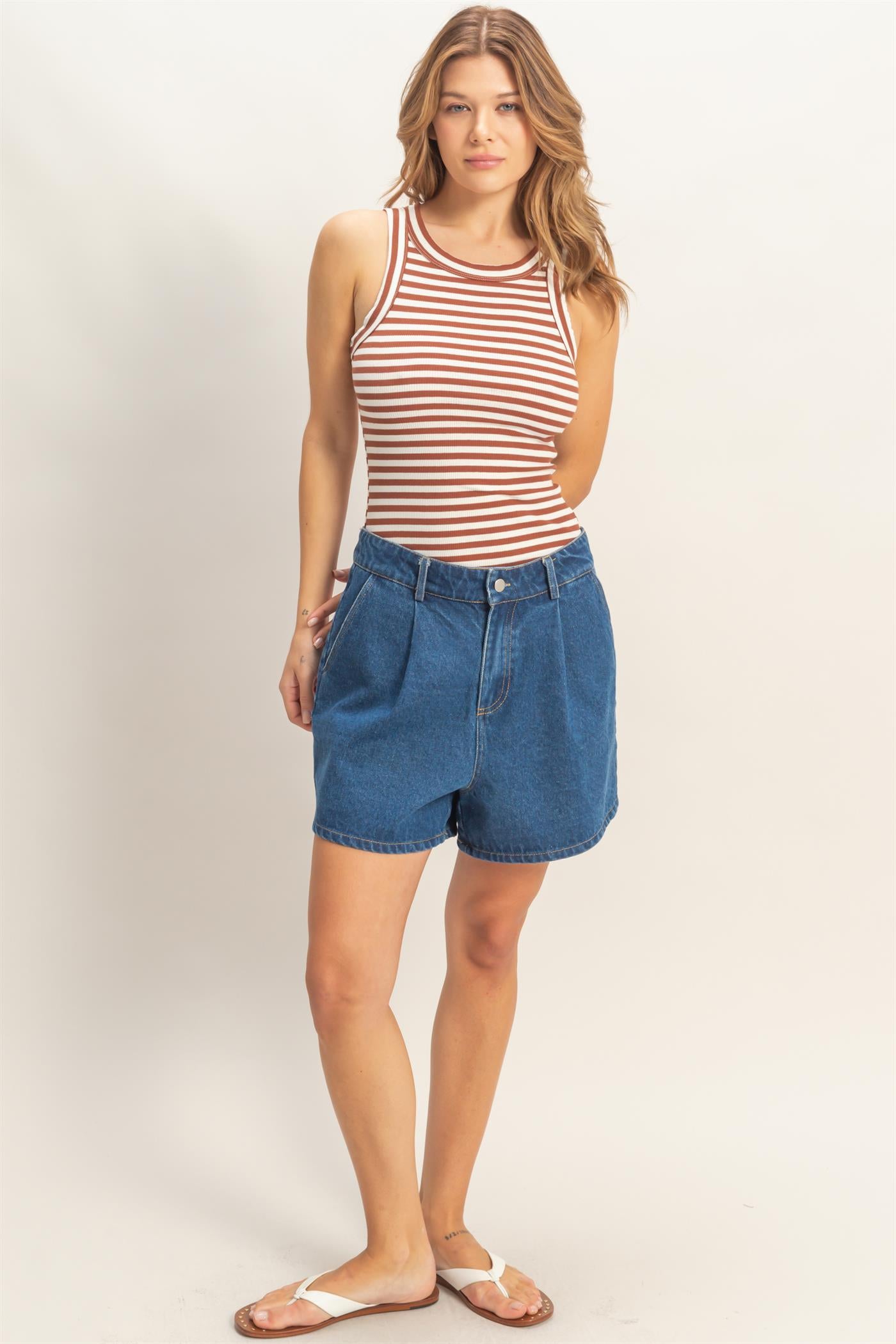 Wholesale Striped Ribbed Racerback Tank Tank Tops HF26C294-D BRICK HYFVE