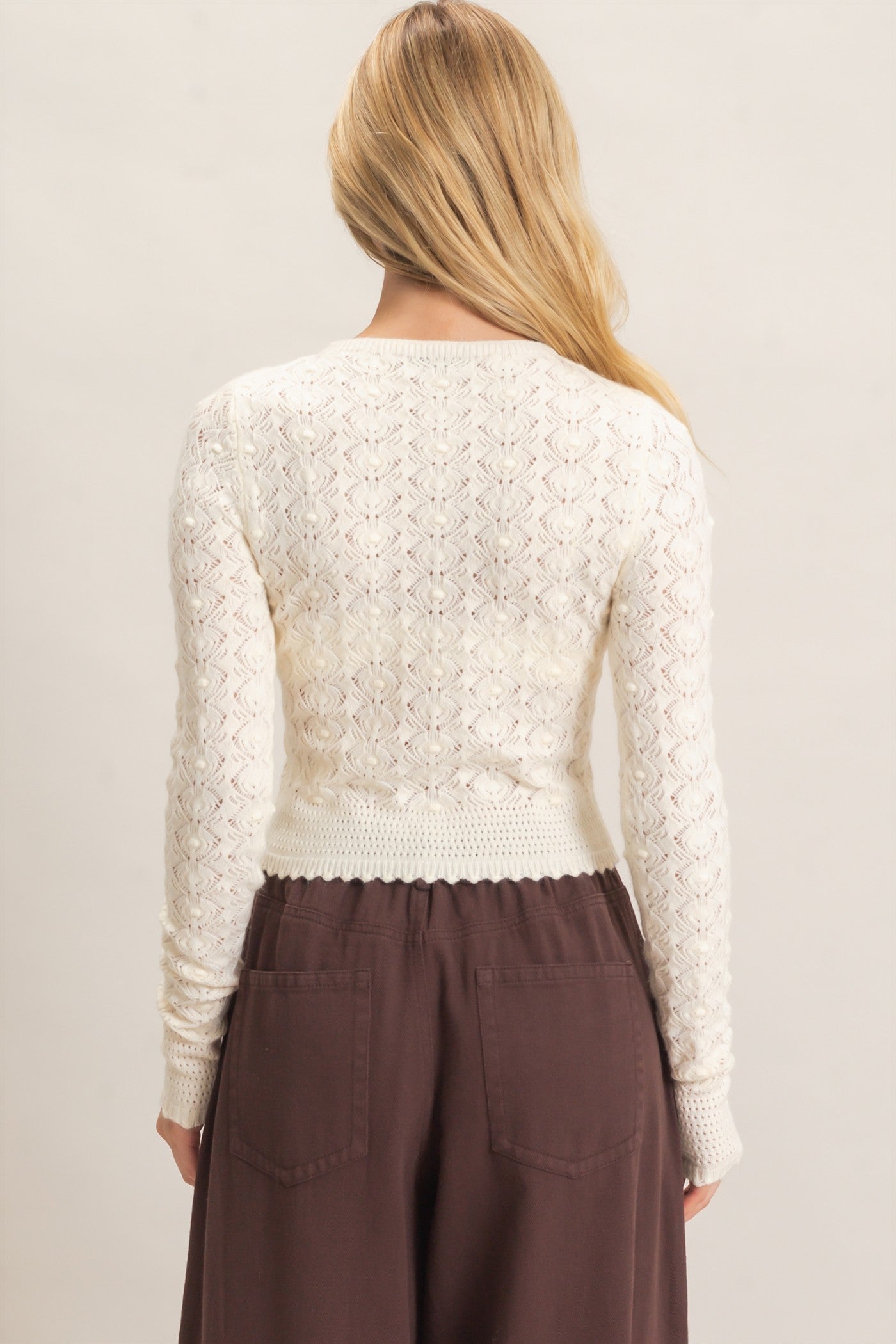 Wholesale Crochet Scalloped Hem Sweater Sweaters HF26F195 CREAM HYFVE