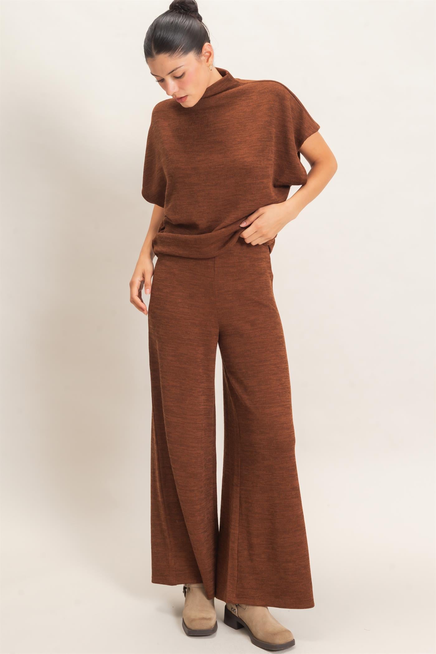 Wholesale Dolman Sleeve Top And Pant Set Clothing HF26F225-SET-D BROWN HYFVE