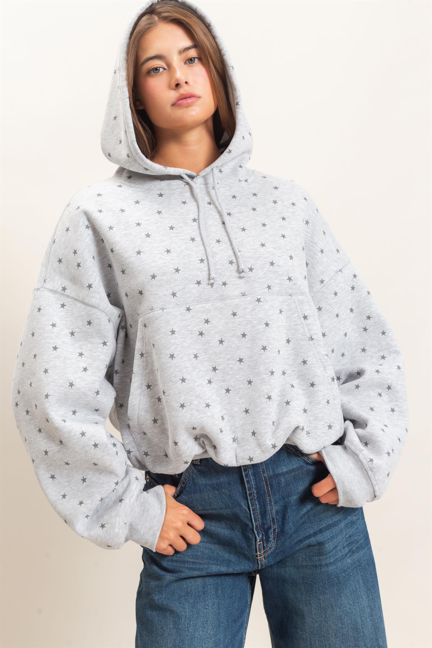 Wholesale Star Print Bubble Hoodie Hoodies DZ26C911 HEATHER GRAY DOUBLE ZERO