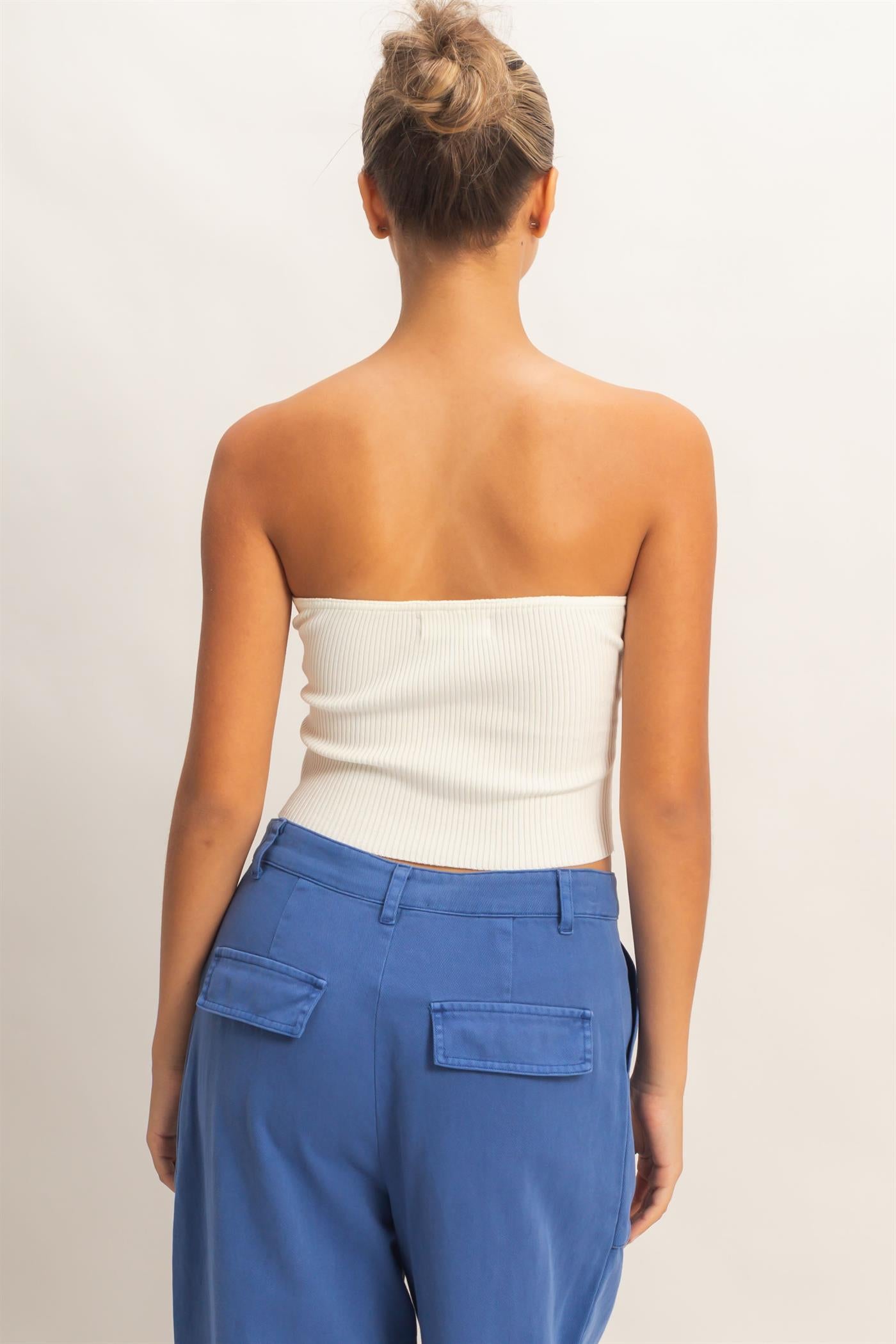 Wholesale Ribbed Knot Bustier Top Clothing Tops DZ26A308 OFF WHITE DOUBLE ZERO