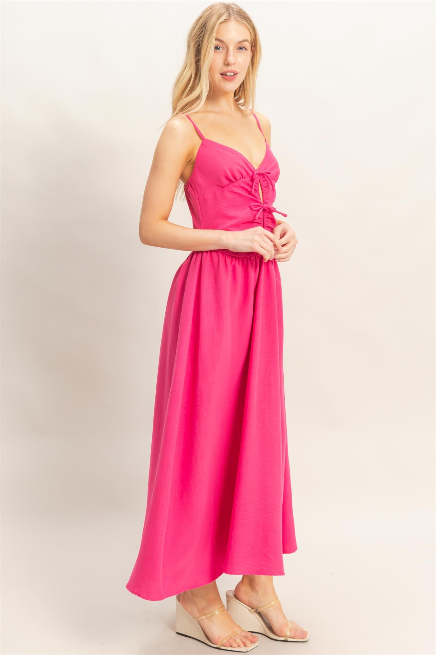 Wholesale Spaghetti Strap Ruched Dress Dresses HF26A011 FUCHSIA HYFVE