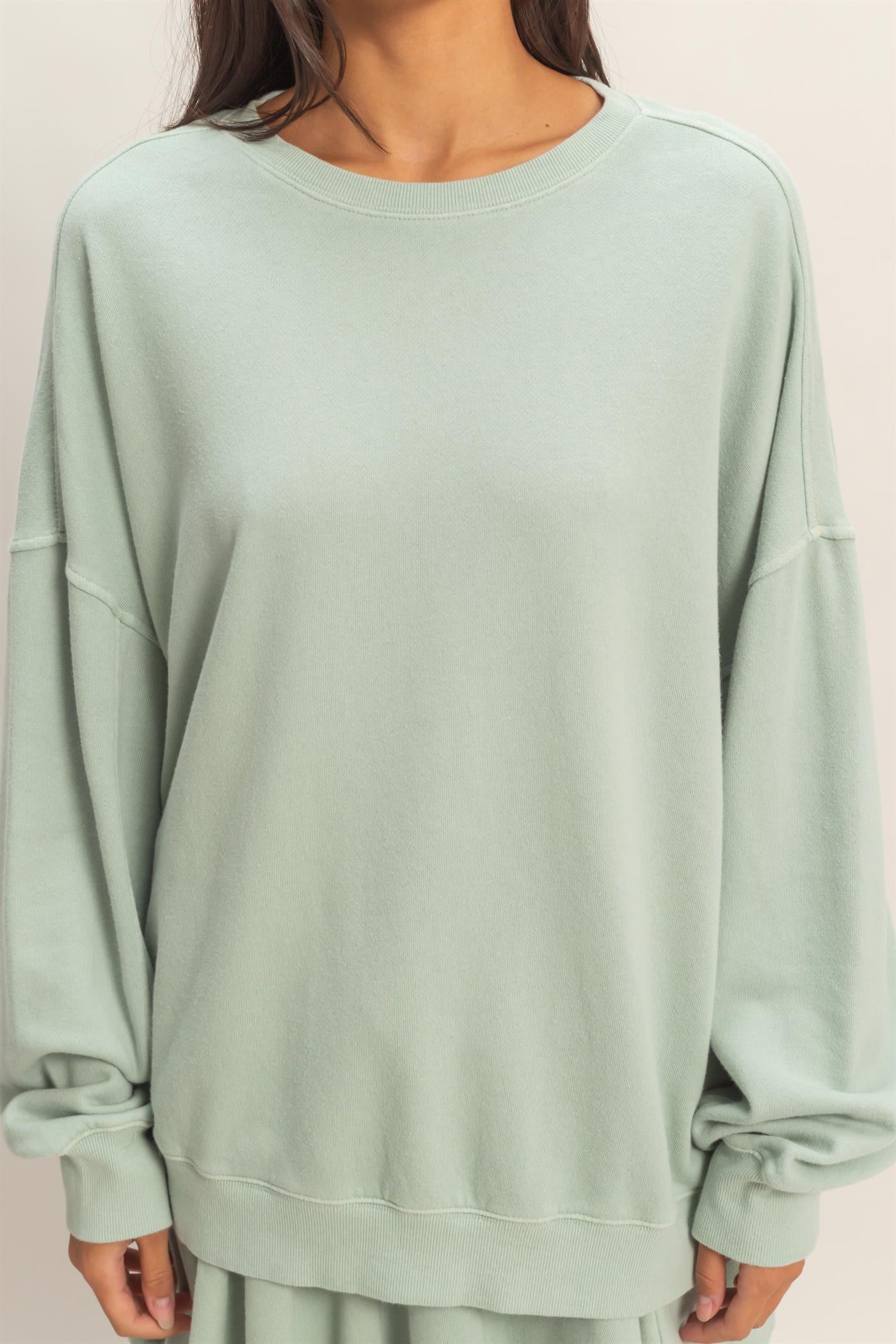 Wholesale Acid Wash Oversized Sweatshirt Sweatshirts DZ26A984 SAGE GREEN DOUBLE ZERO