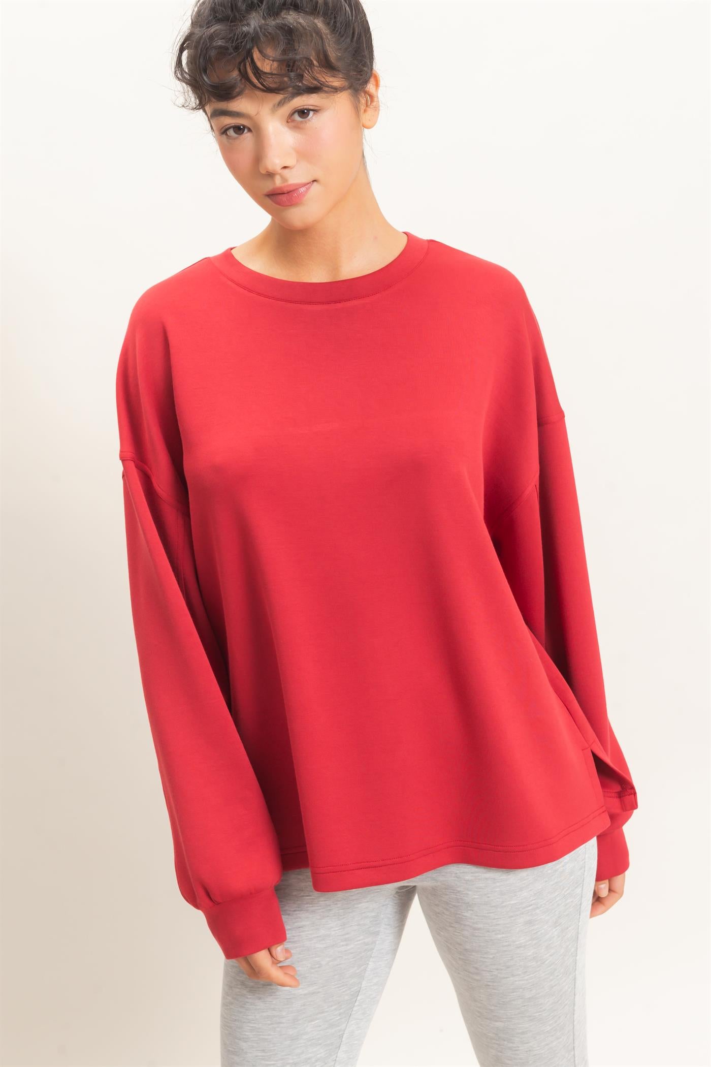 Wholesale Oversized Crew Neck Top Sweatshirts DZ26E388 DARK RED DOUBLE ZERO