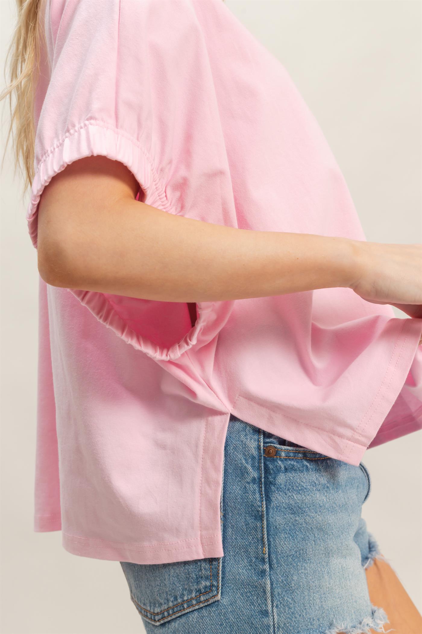 Wholesale Oversized Elastic Cuff Top T-Shirts HF26C082 LIGHT PINK HYFVE
