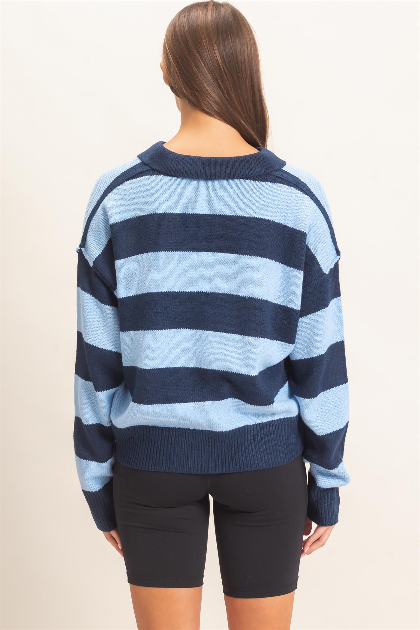 Wholesale Rugby Stripe Polo Sweater Sweaters DZ26E297 NAVY DOUBLE ZERO