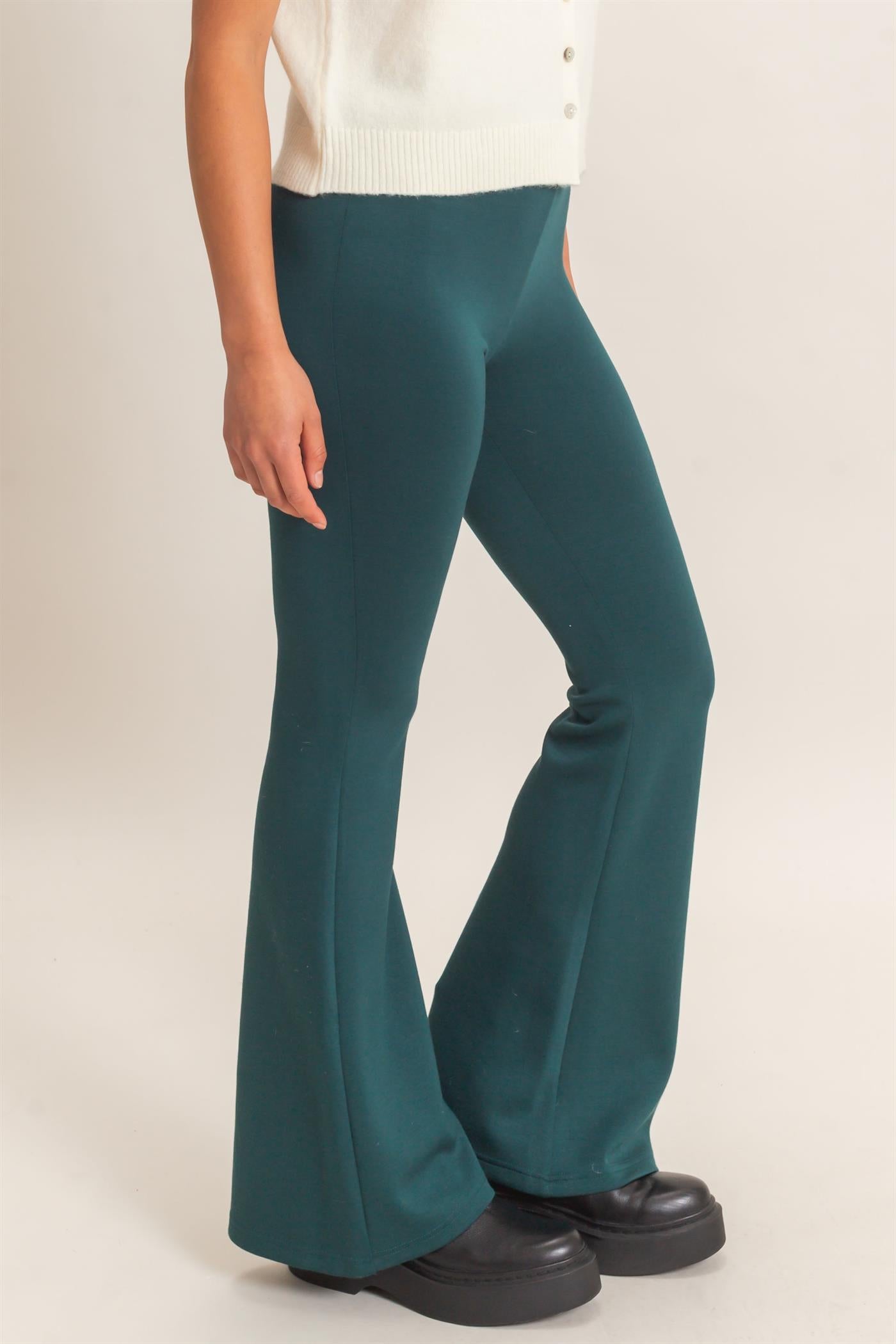 Wholesale Flared Elastic Waist Pants Pants DZ26E393 DEEP GREEN DOUBLE ZERO