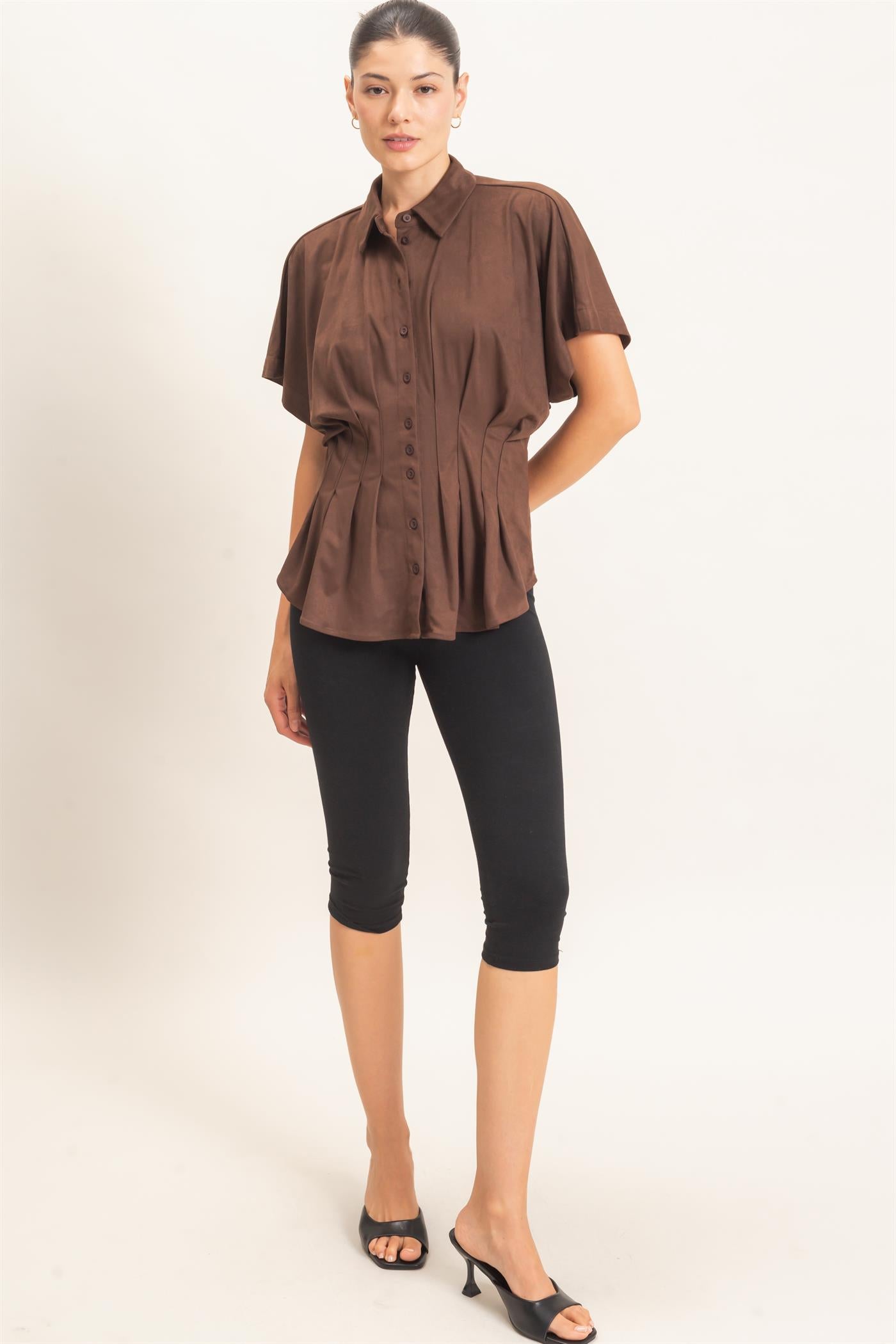 Wholesale Suede Button-Down Blouse Blouses HF26E651 CHESTNUT HYFVE