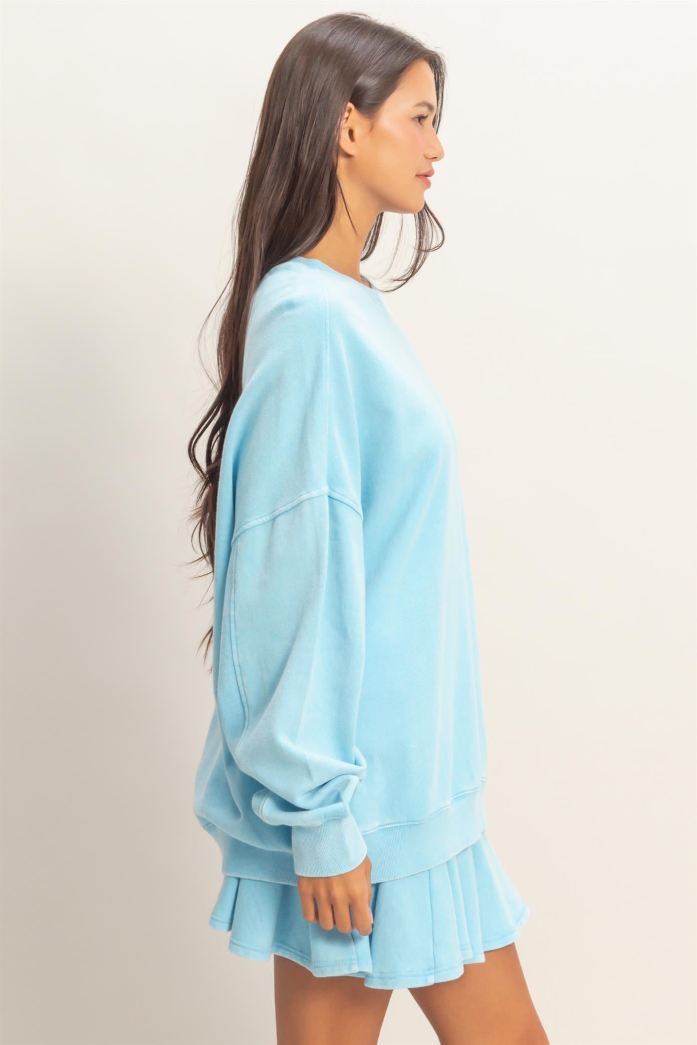 Wholesale Acid Wash Oversized Sweatshirt Sweatshirts DZ26A984 BLUE DOUBLE ZERO