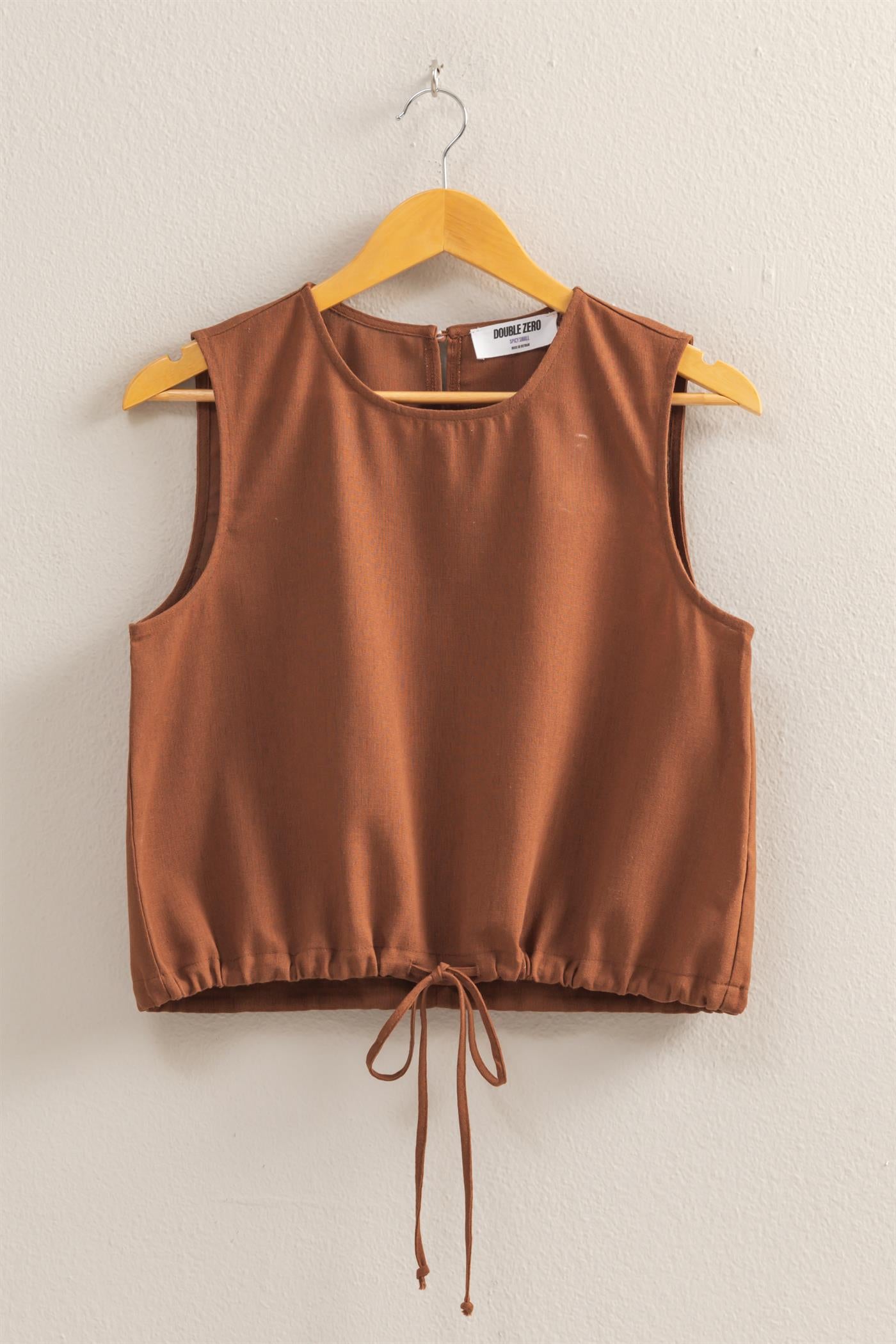 Wholesale Sand Washed Sleeveless Crop Top Clothing Tops DZ25C515 CHESTNUT DOUBLE ZERO