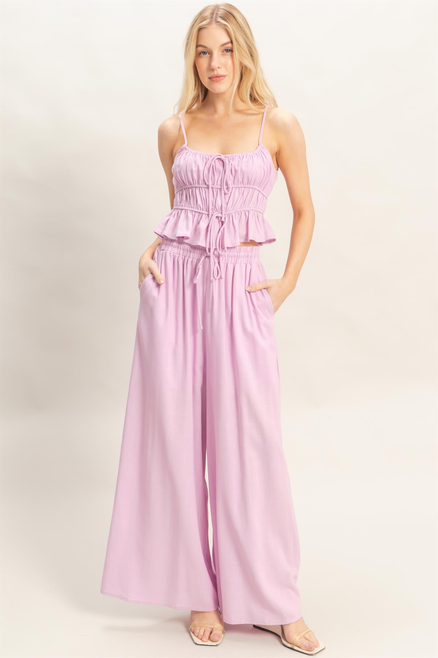 Wholesale Tiered Tank & Palazzo Set Clothing HF26C316-SET-D PINK LAVENDER HYFVE