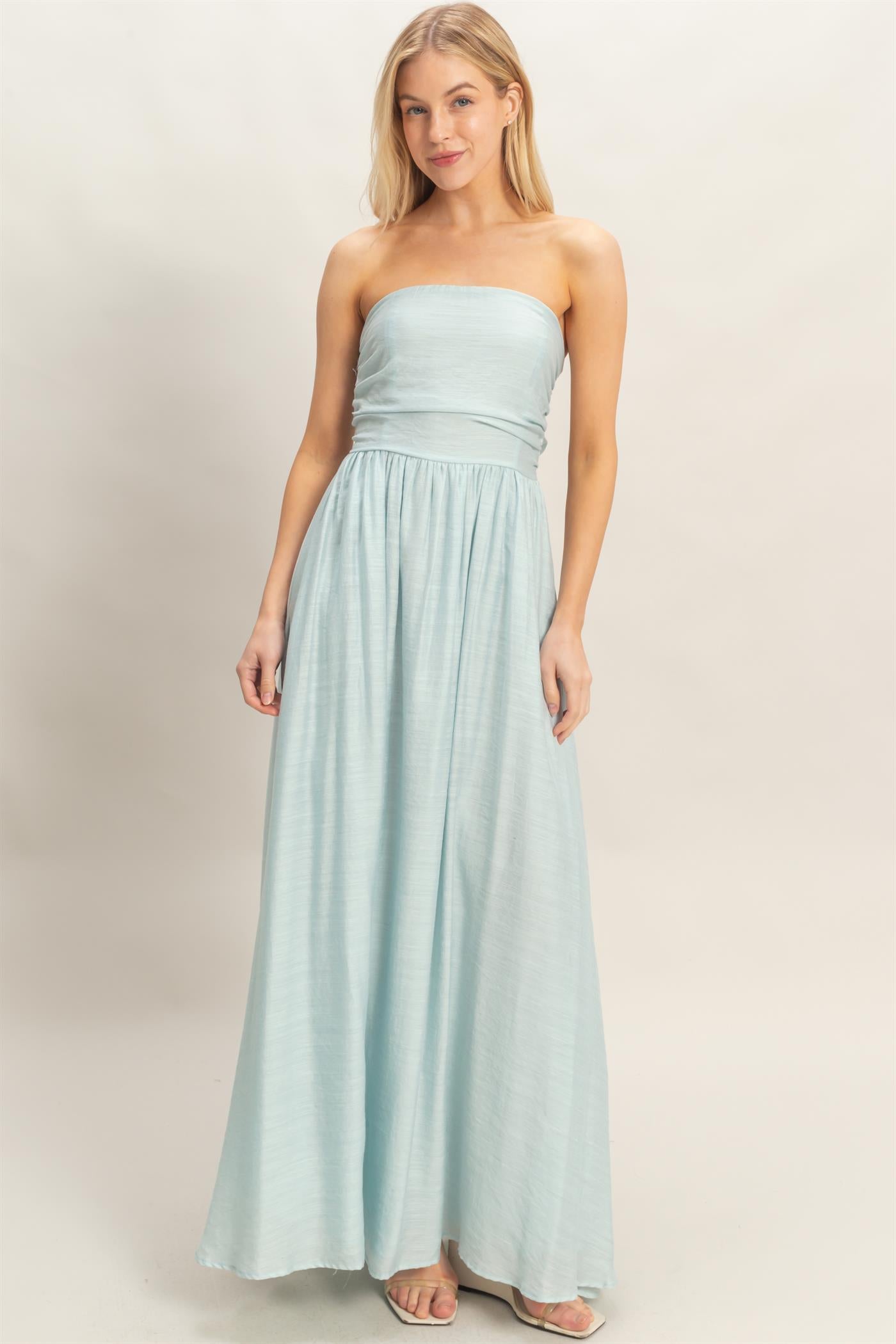 Wholesale Strapless Tie-Back Smocked Dress Dresses HF26C750 LIGHT BLUE HYFVE