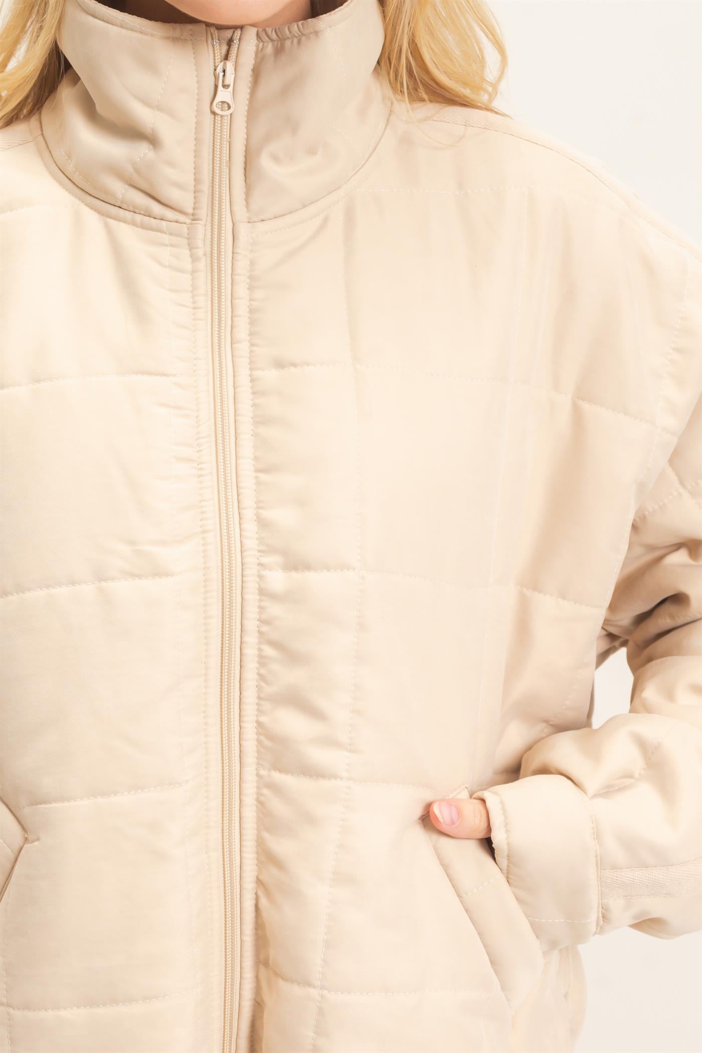 Wholesale Quilted High Collar Jacket Coats & Jackets HF26F167-D BEIGE HYFVE