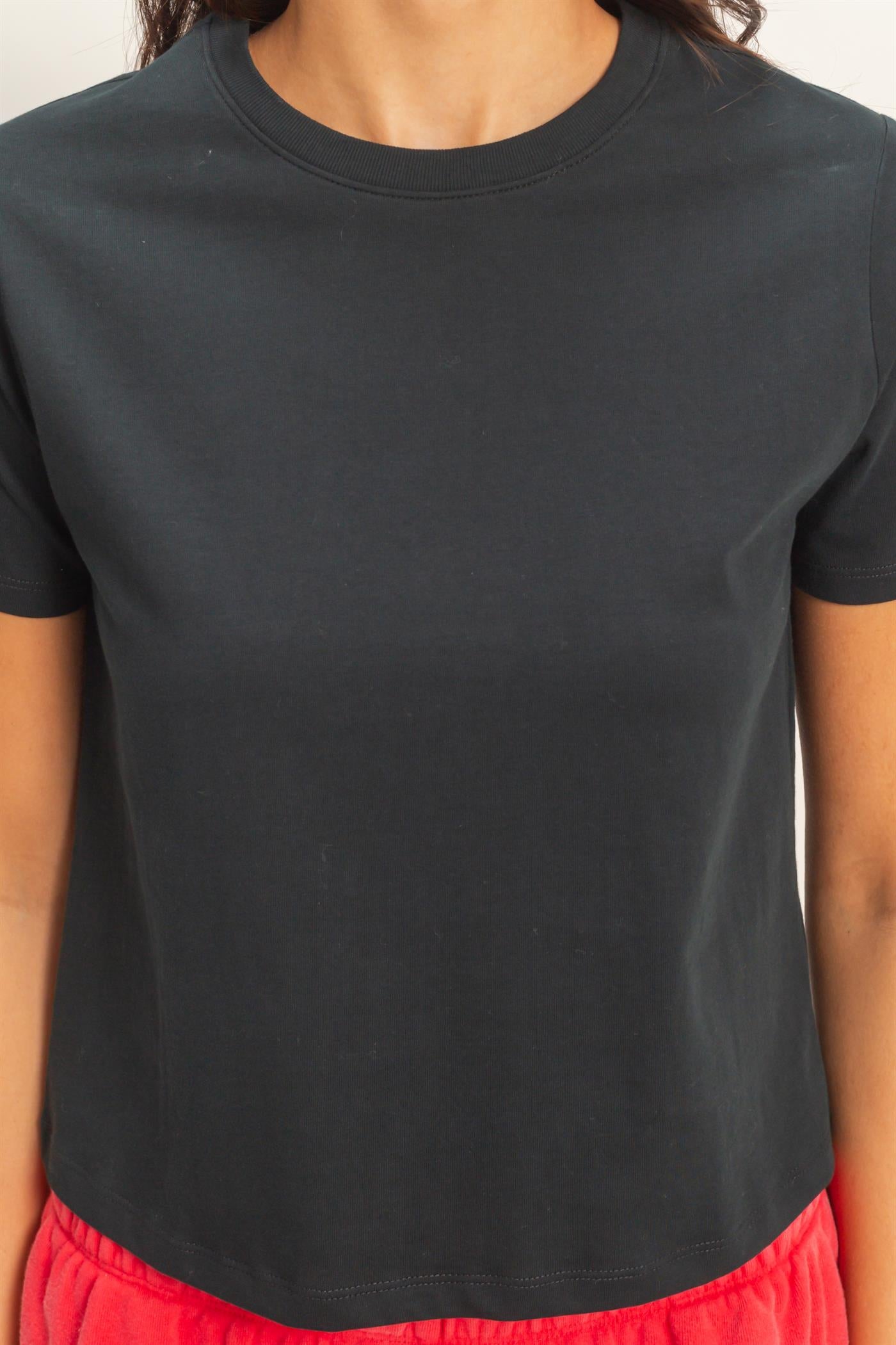 Wholesale Crew Neck Cotton T-Shirt Clothing Tops DZ26C412 BLACK DOUBLE ZERO