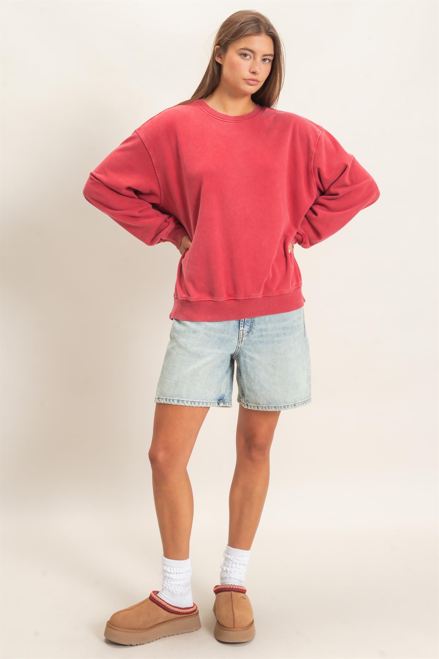 Wholesale Mineral Wash Crew Neck Sweatshirt Sweatshirts DZ26E990 DARK RED DOUBLE ZERO