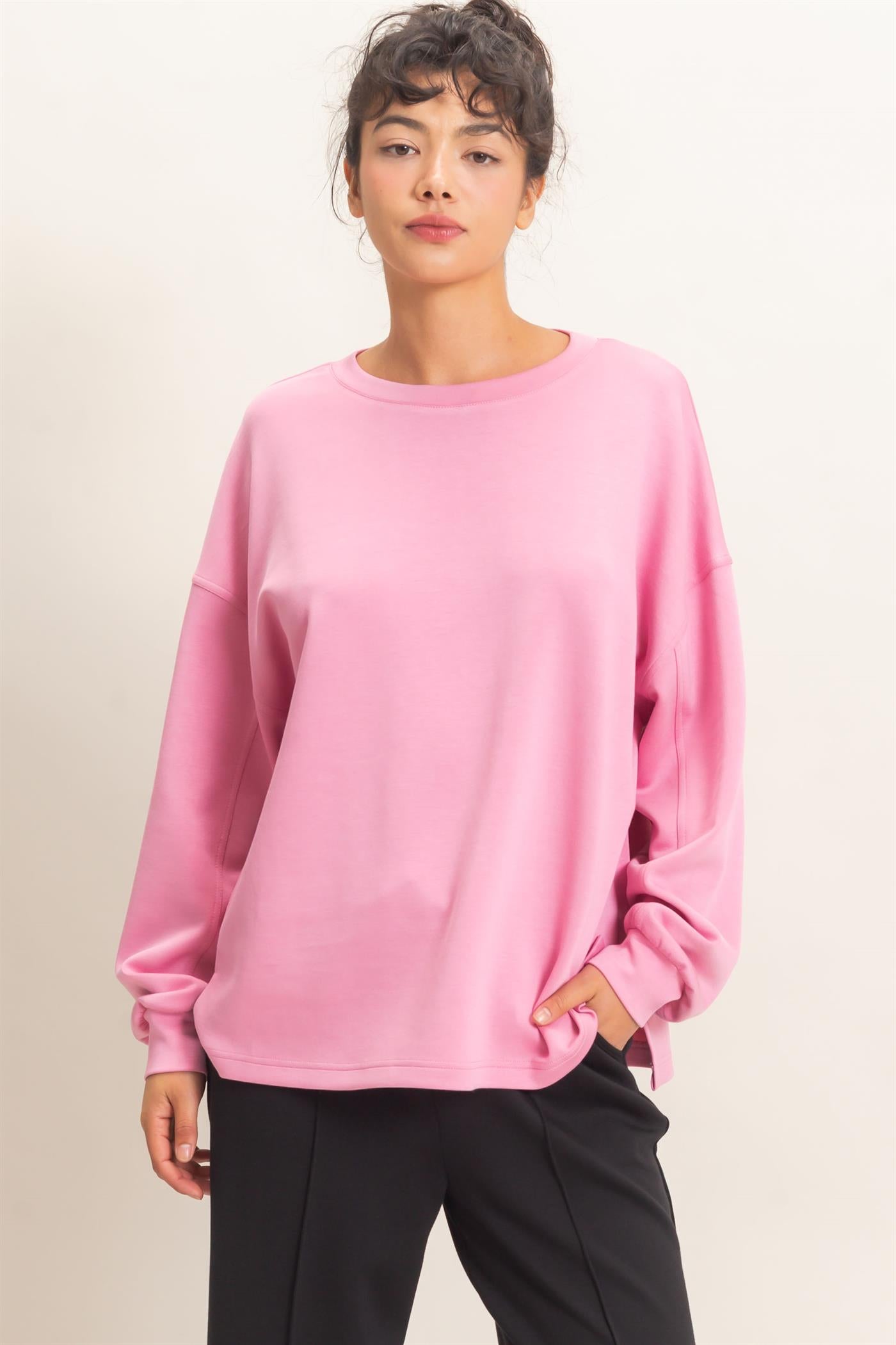 Wholesale Oversized Crew Neck Top Sweatshirts DZ26E388 PINK DOUBLE ZERO