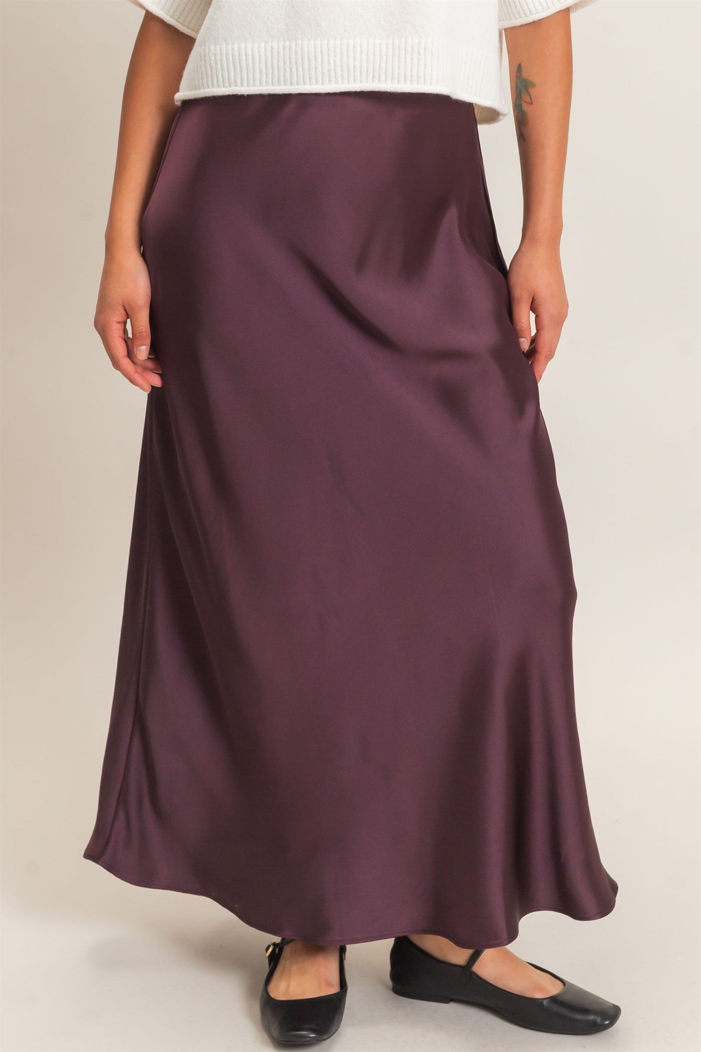 Wholesale Satin Maxi Skirt Skirts DZ26C970 DARK CHERRY DOUBLE ZERO