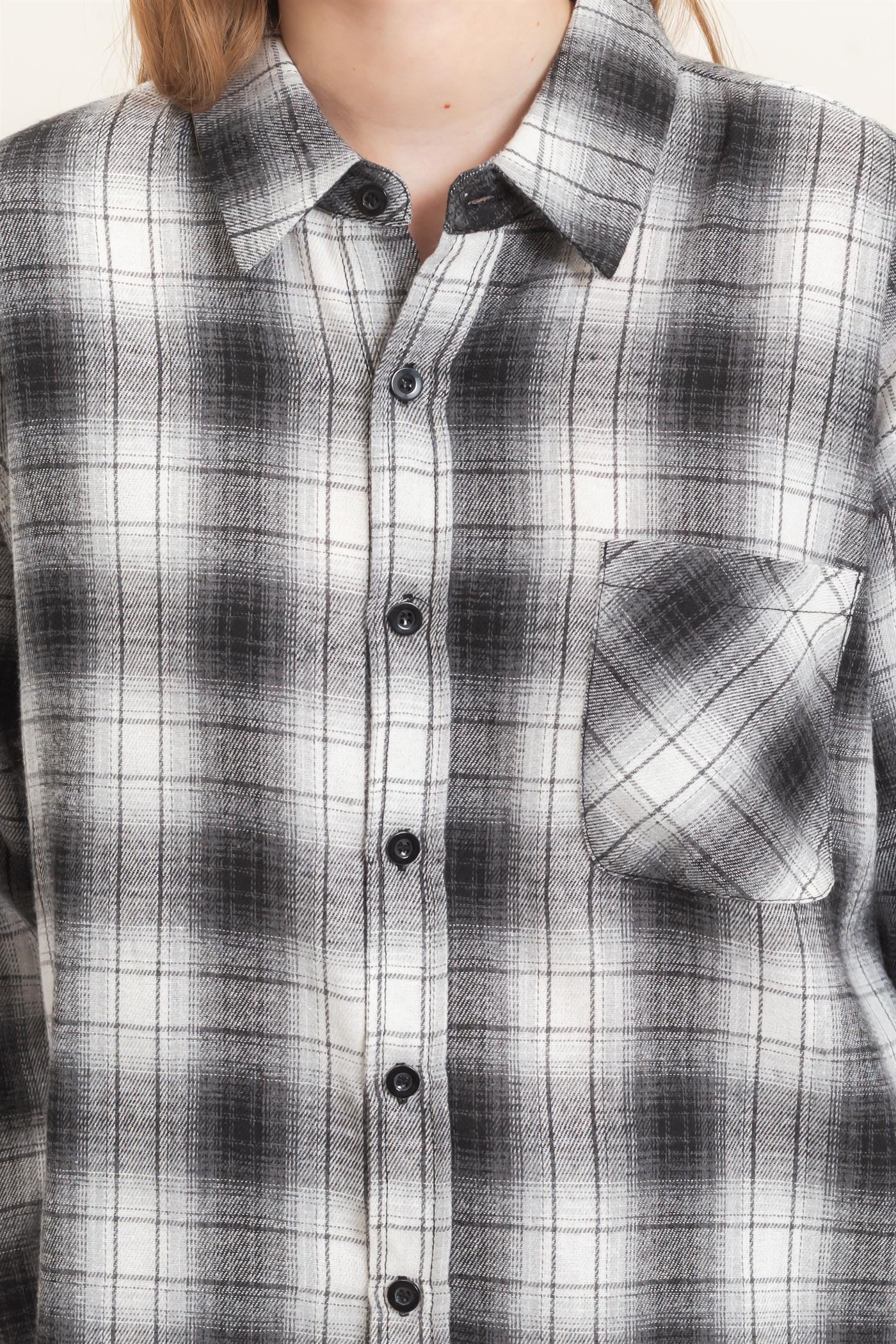 Wholesale Plaid Button-Up Shirt Clothing Tops HF26F017 BLACK HYFVE