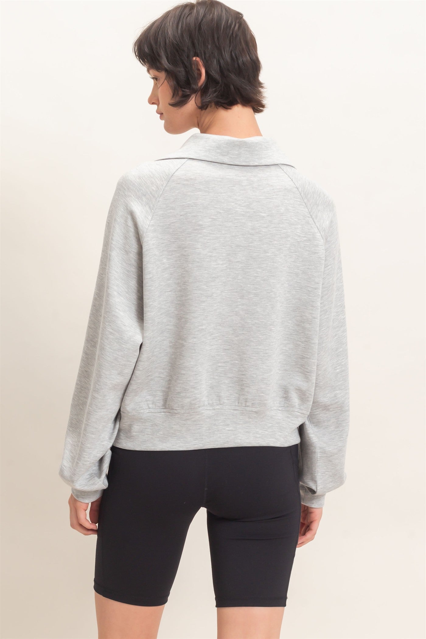 Wholesale Half-Zip Collar Raglan Pullover Sweatshirts DZ26C967 HEATHER GRAY DOUBLE ZERO