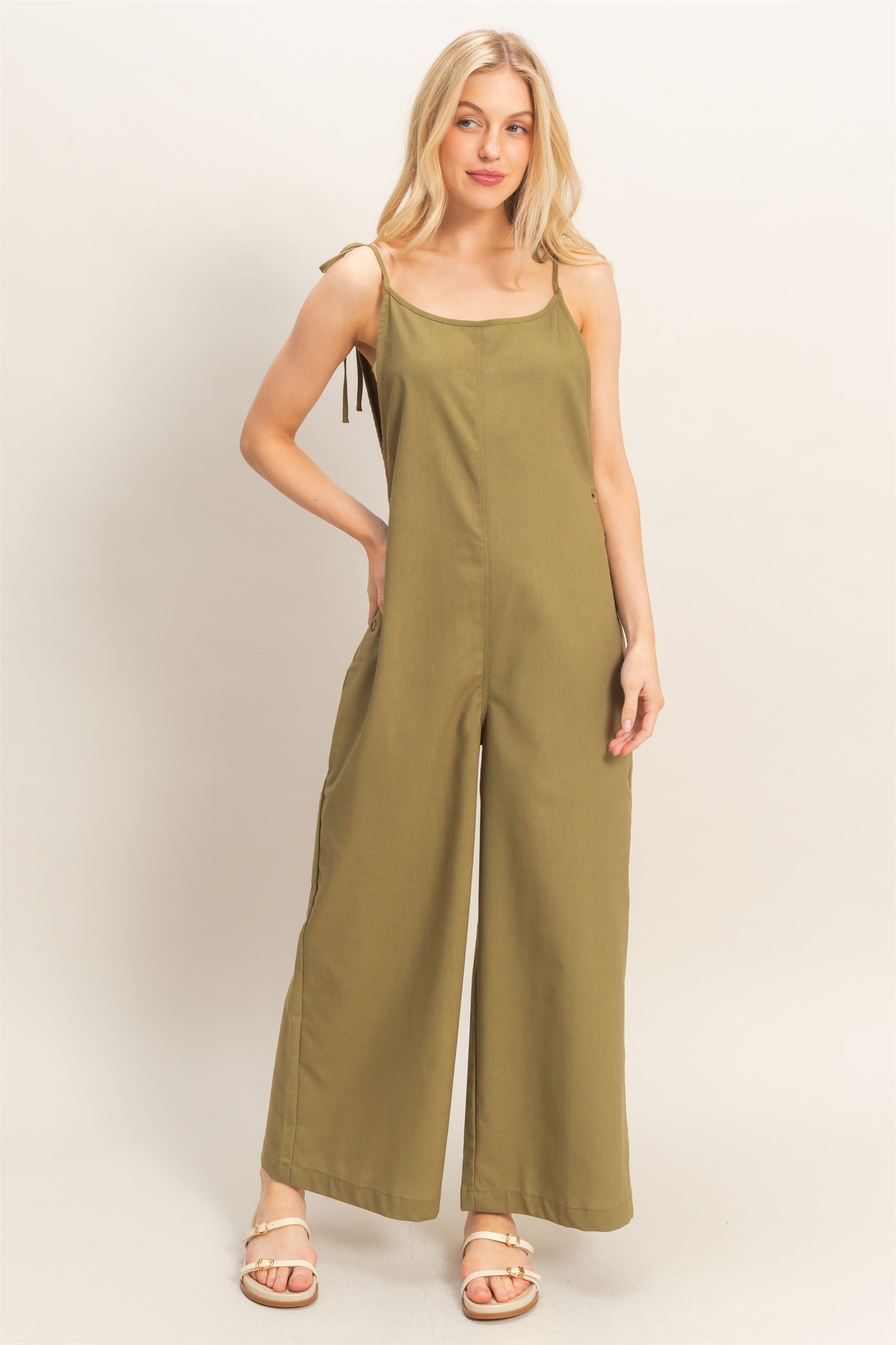 Wholesale Adjustable Strap Jumpsuit Clothing HF26A799 OLIVE HYFVE