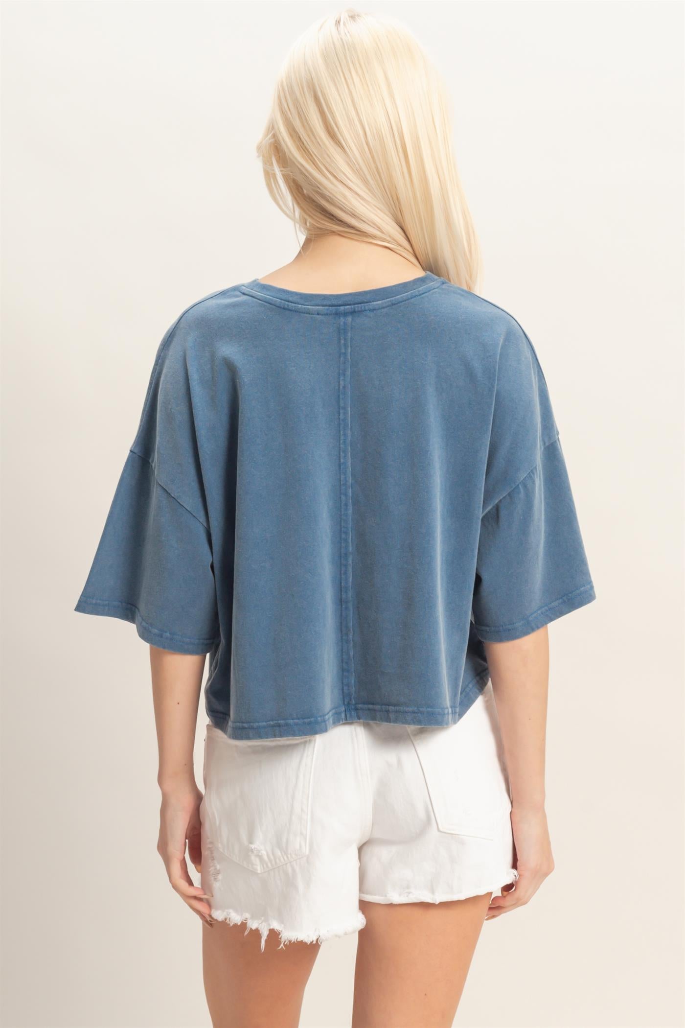 Wholesale Raw Edge Star Patch Top Clothing Tops DZ26C616 NAVY DOUBLE ZERO