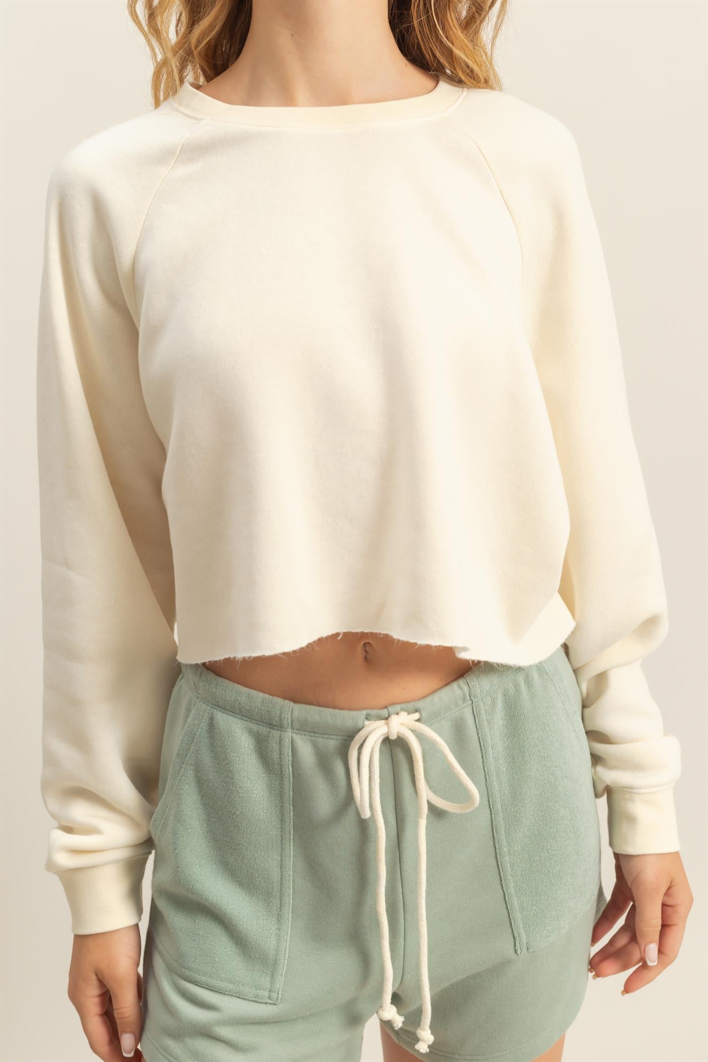 Wholesale Laid Back Crop Sweatshirt Sweatshirts DZ25C445 WHIP CREAM DOUBLE ZERO