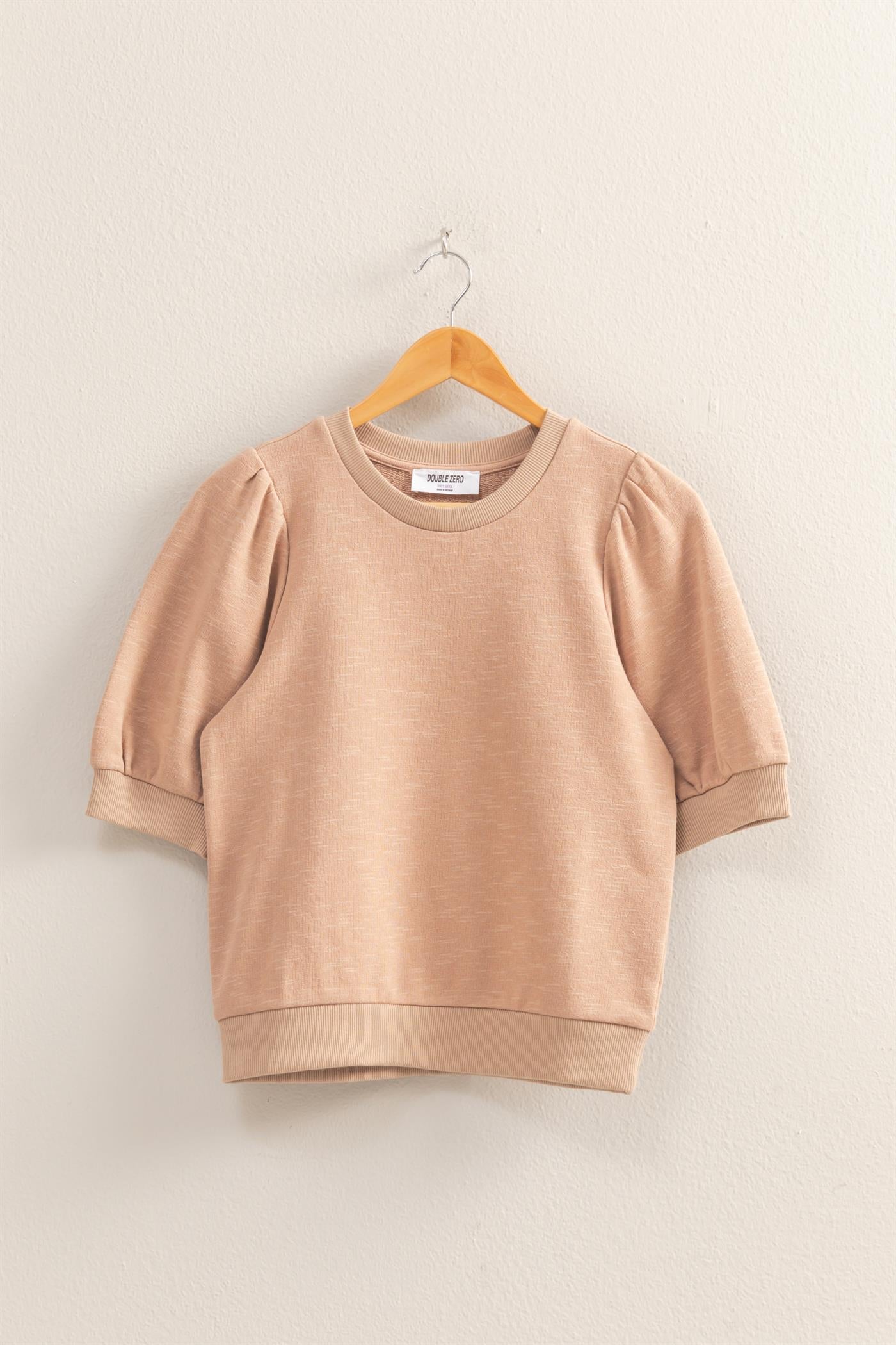 Wholesale Puff Short Sleeve Crew Neck Top Clothing Tops DZ26A927 DARK TAUPE DOUBLE ZERO