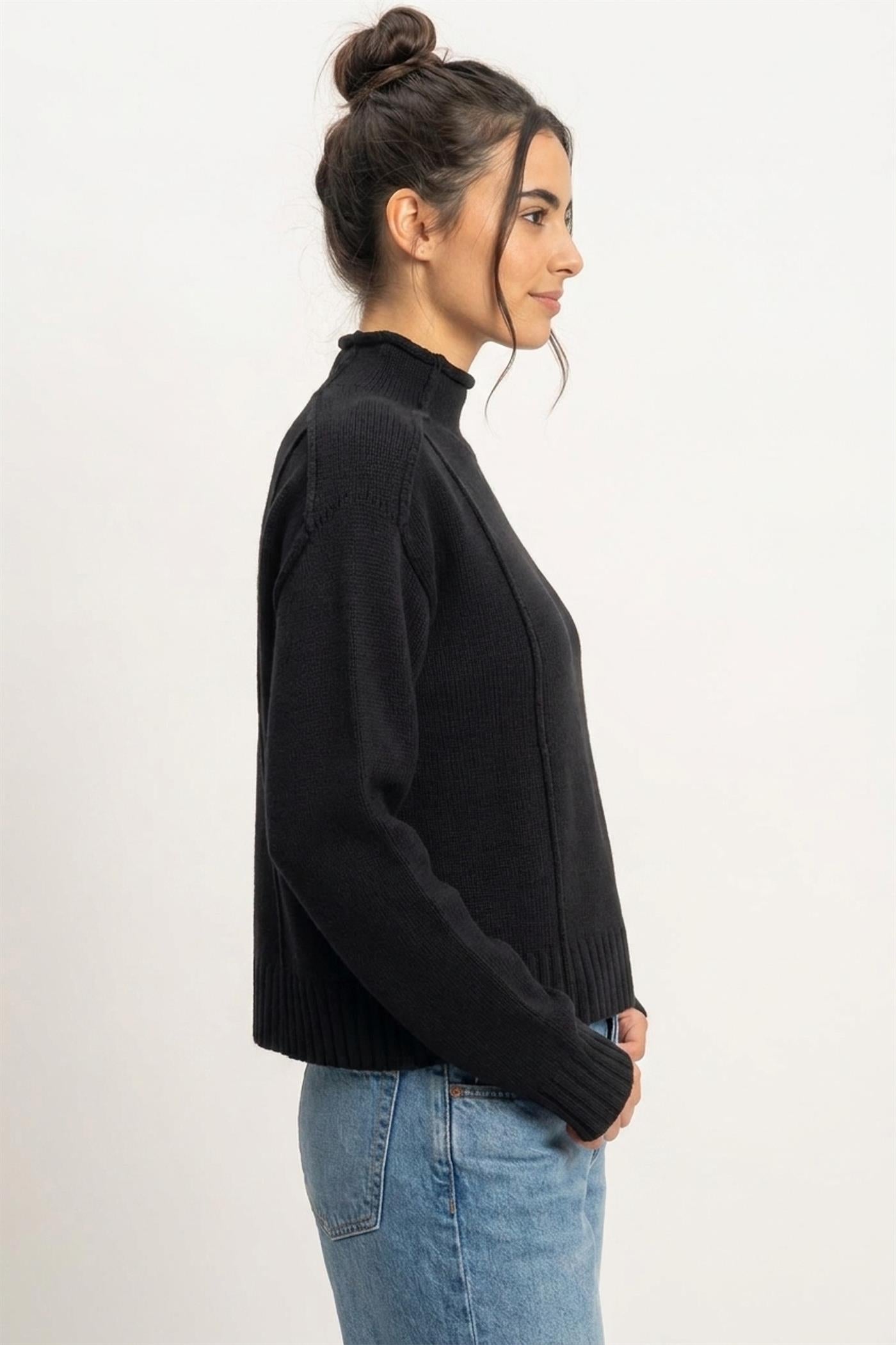 Wholesale Roll Neck Sweater With Reversed Seam Sweaters DZ26E271 BLACK DOUBLE ZERO