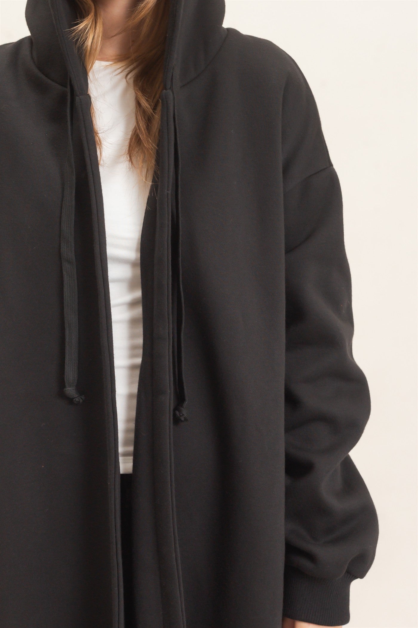 Wholesale Oversized Hooded Open Front Coat Coats & Jackets HF26F142-D BLACK HYFVE