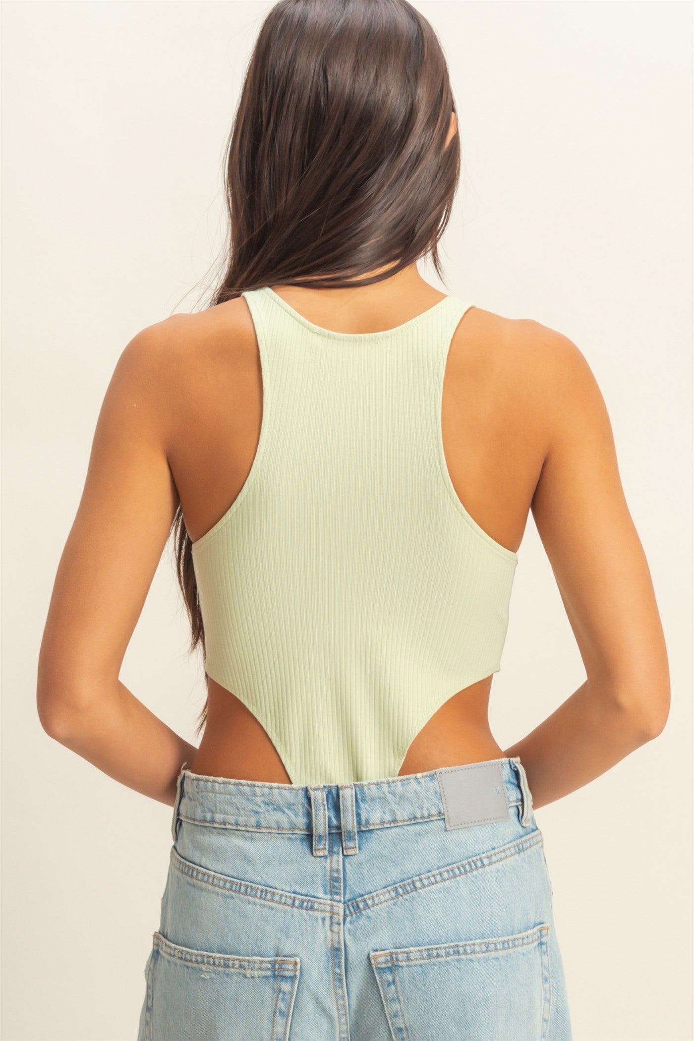 Wholesale High Cut Bodysuit Clothing Tops DZ22E146 PASTEL GREEN DOUBLE ZERO