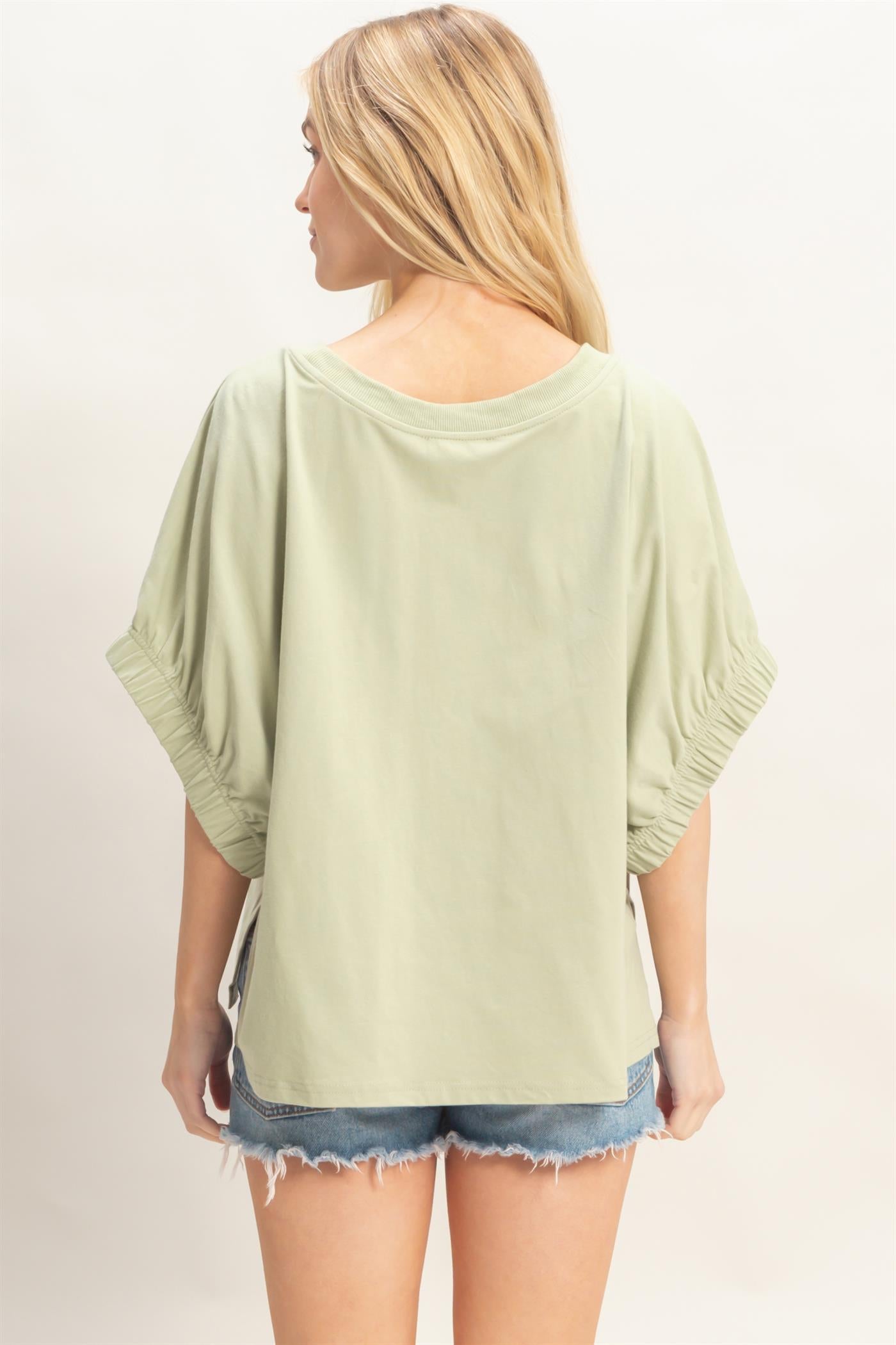 Wholesale Oversized Elastic Cuff Top T-Shirts HF26C082 SAGE HYFVE