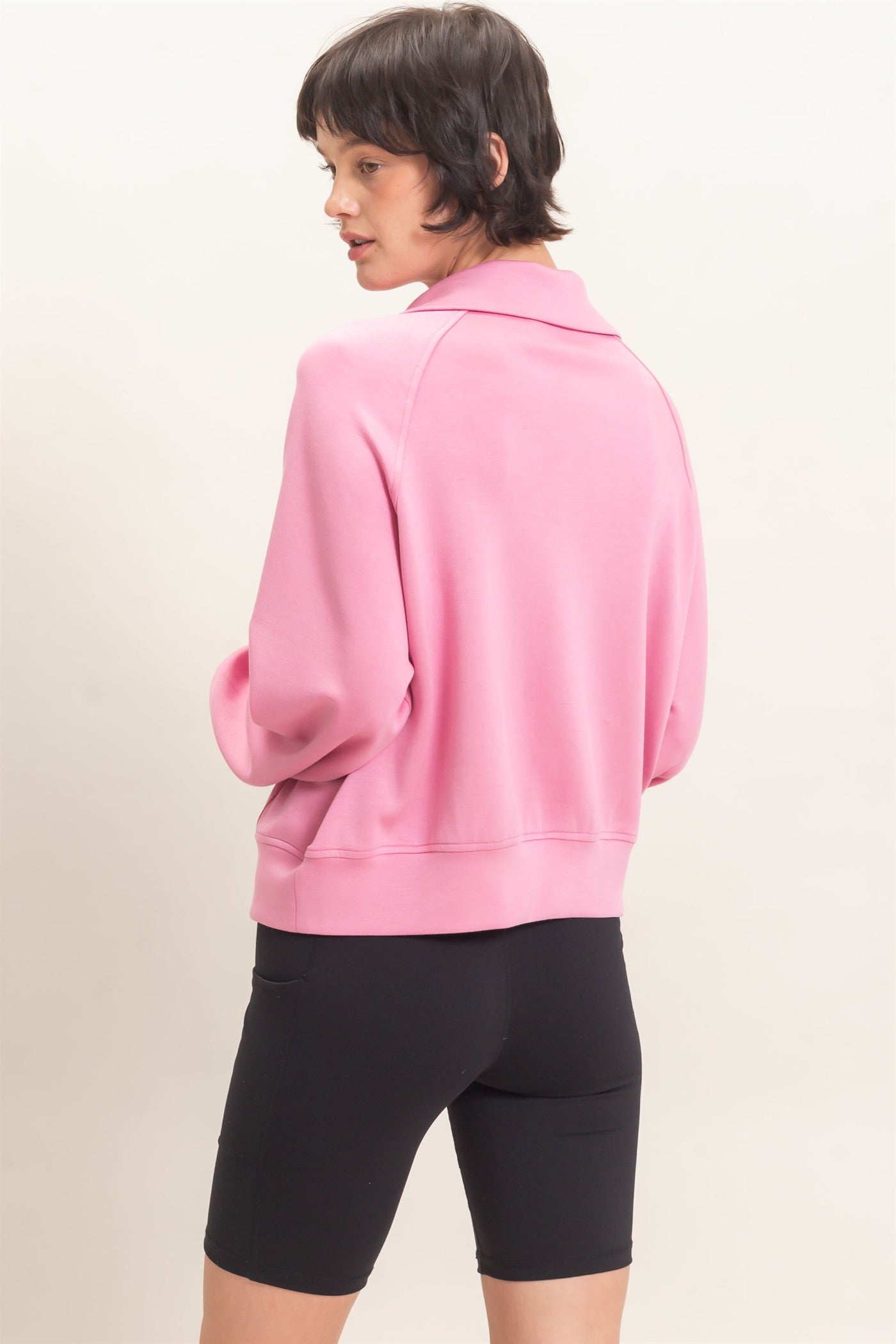 Wholesale Half-Zip Collar Raglan Pullover Sweatshirts DZ26C967 PINK DOUBLE ZERO
