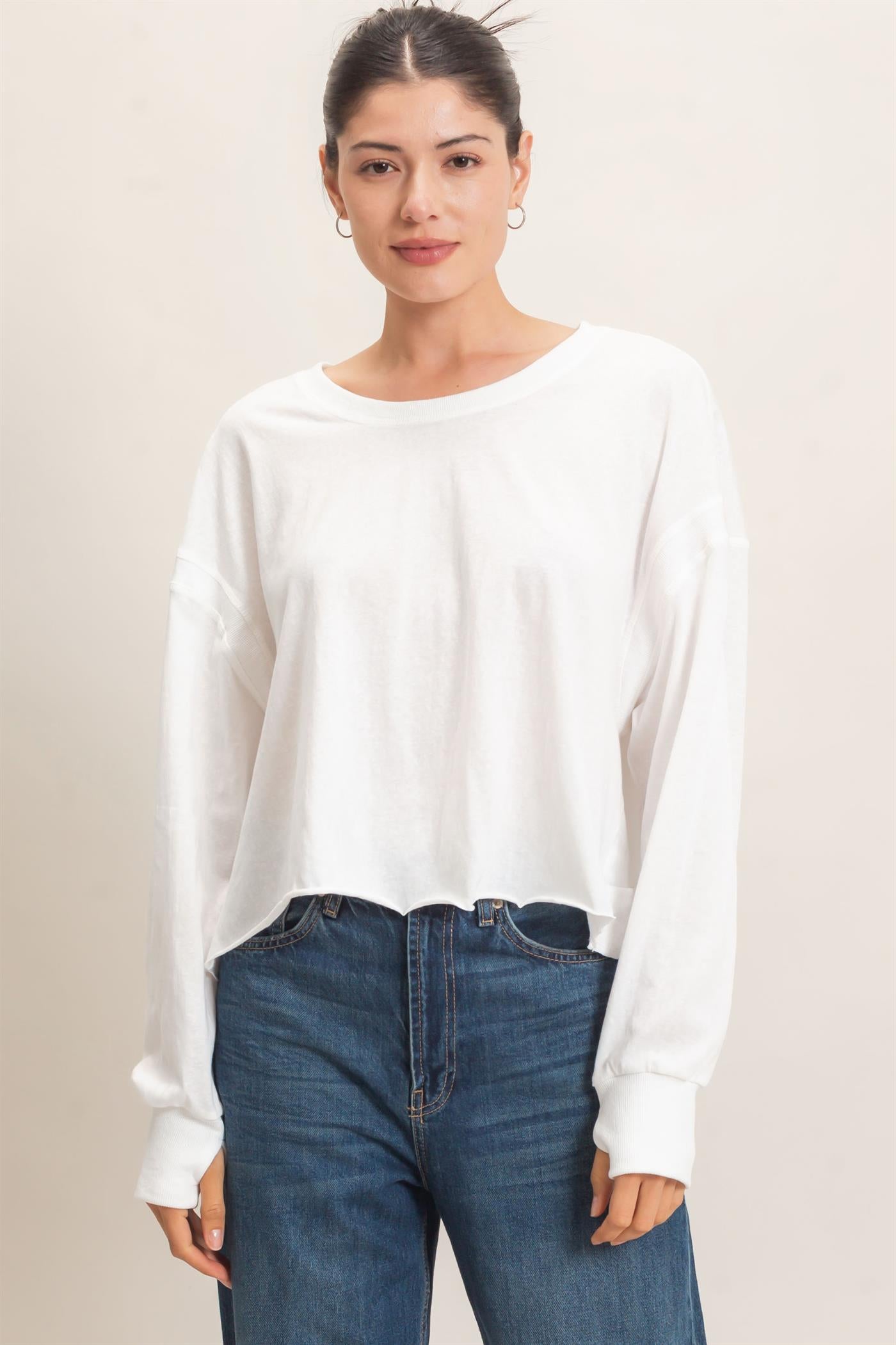 Wholesale Crew Neck Top Clothing Tops HF26C808 WHITE HYFVE