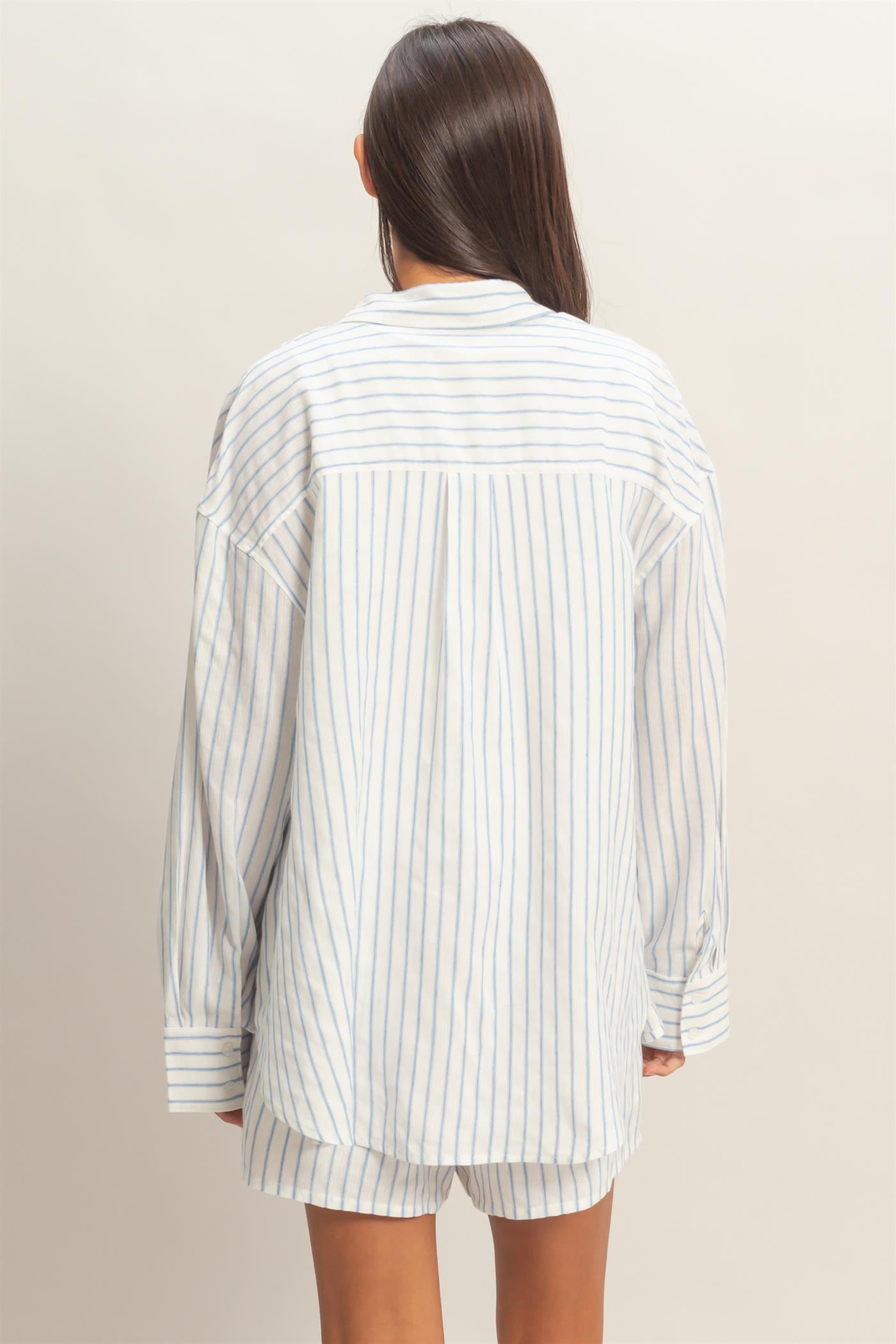 Wholesale Striped Button-Up Shirt Shirts DZ26C413 BLUE DOUBLE ZERO