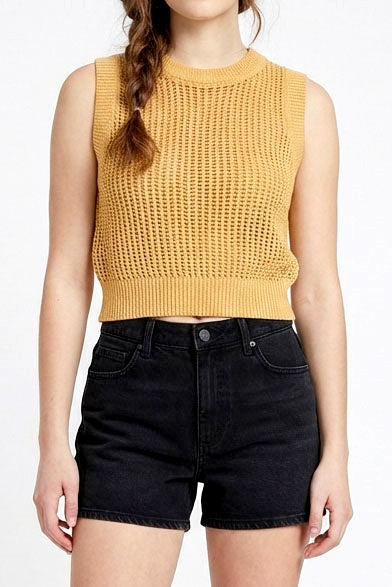 Wholesale Open Knit Sleeveless Crop Top Clothing Tops DZ24A482 SAND DOUBLE ZERO