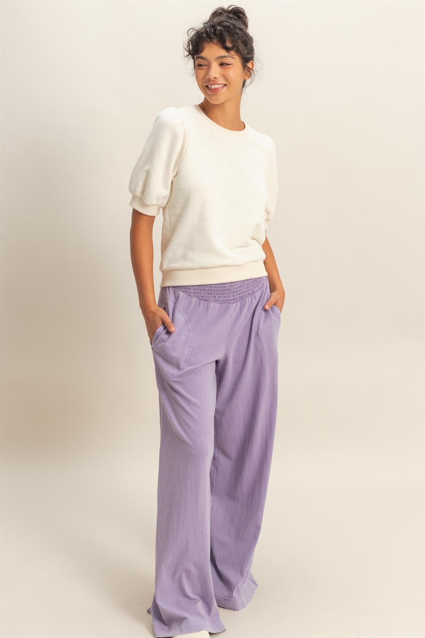 Wholesale Puff Short Sleeve Crew Neck Top Clothing Tops DZ26A927 WHIP CREAM DOUBLE ZERO