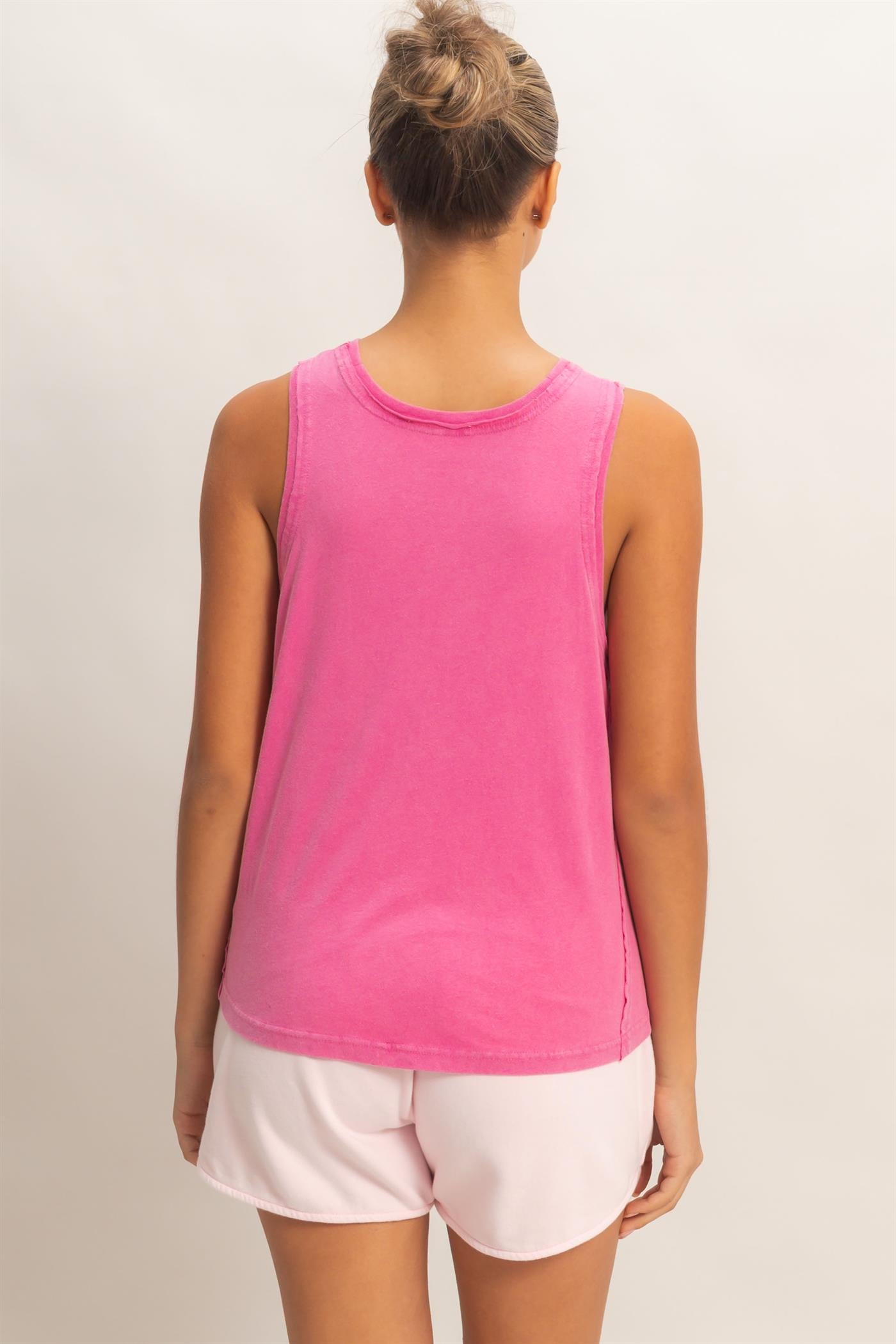 Wholesale Raw Edge Details Sleeveless Washed Top Clothing Tops DZ26E278 FUCHSIA DOUBLE ZERO