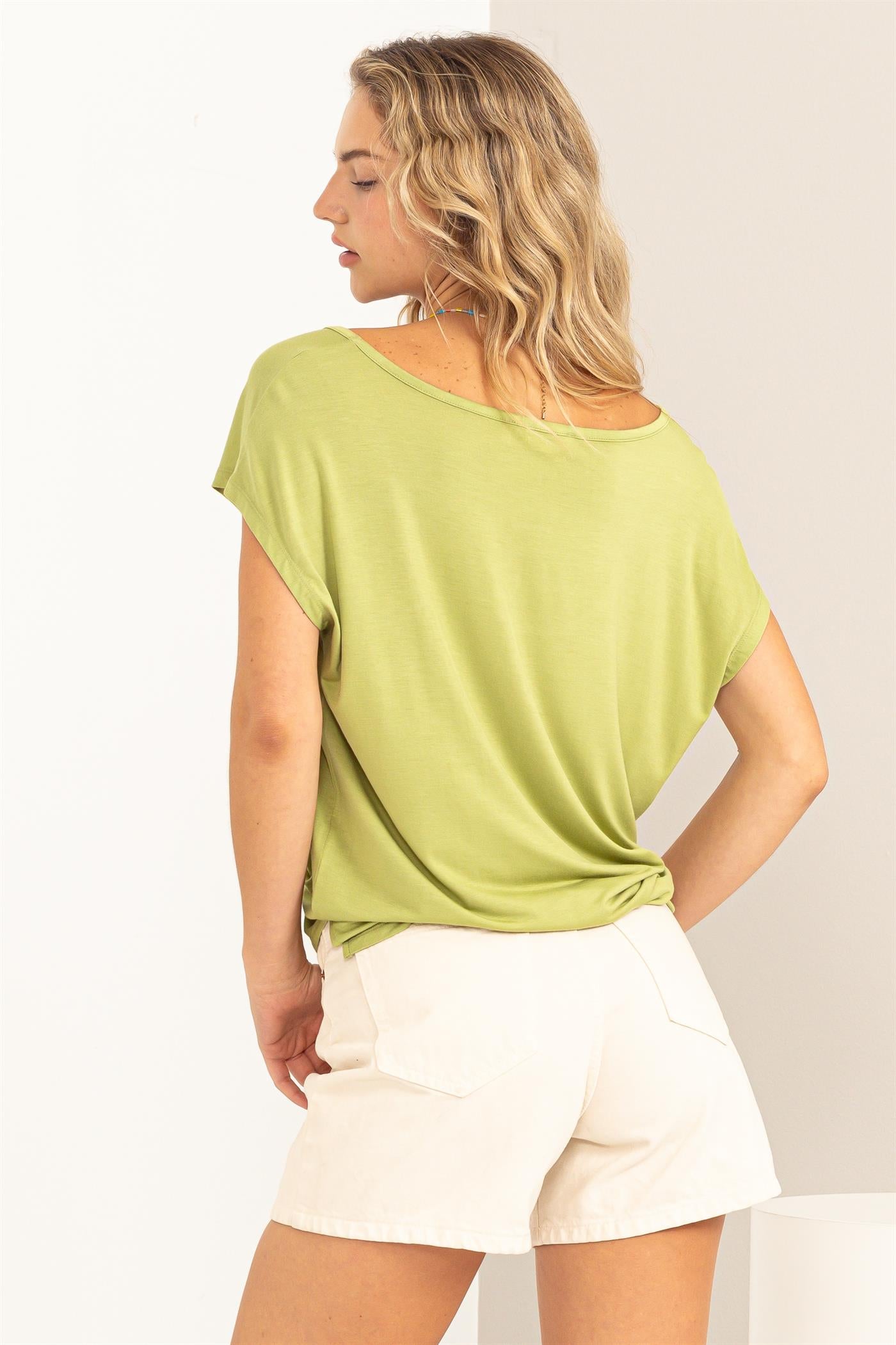 Wholesale Scoop Neck Short Sleeves Top Clothing Tops DZ23C788 PALE OLIVE DOUBLE ZERO