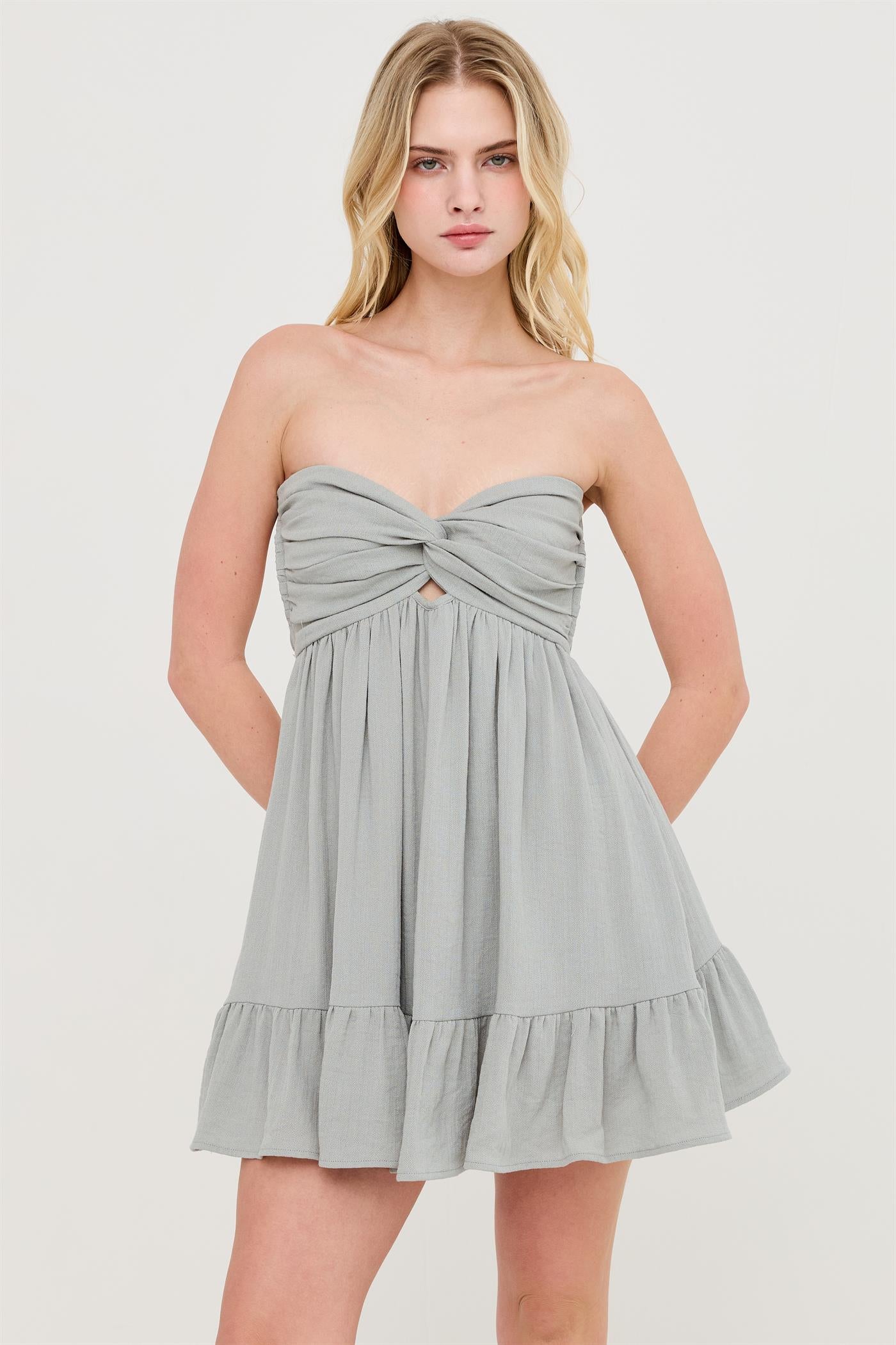 Wholesale Twist Front Mini Dress Dresses HF26C118-D DUSTY SAGE HYFVE