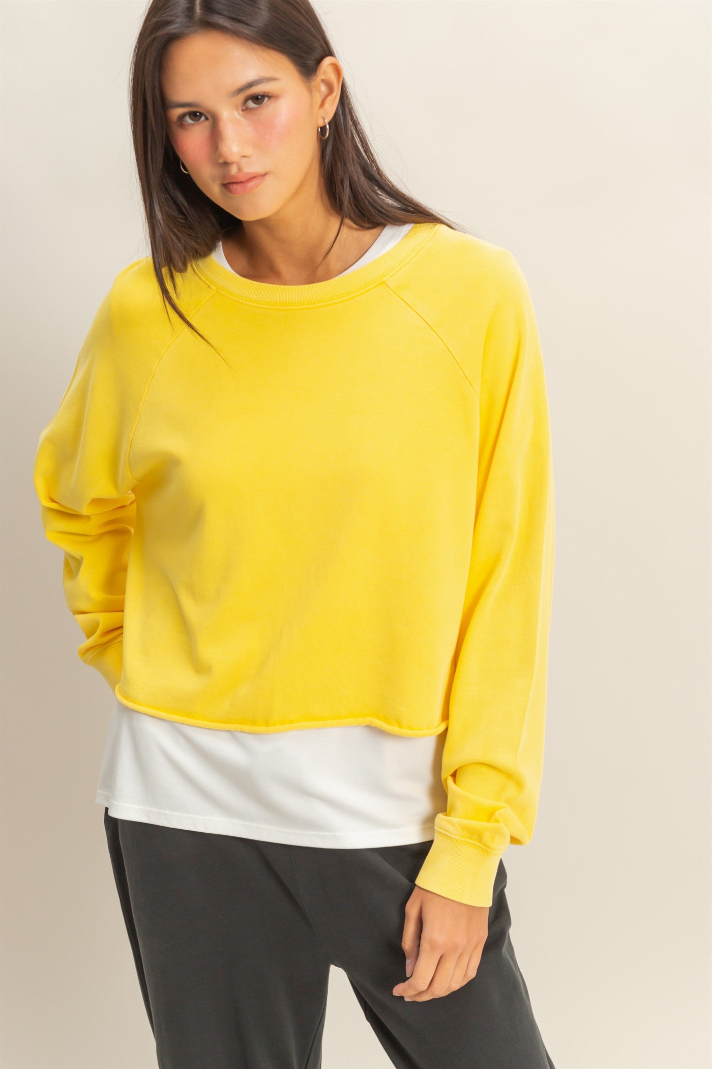 Wholesale Raglan Long Sleeve Top Clothing Tops DZ23G286 BANANA CREAM DOUBLE ZERO