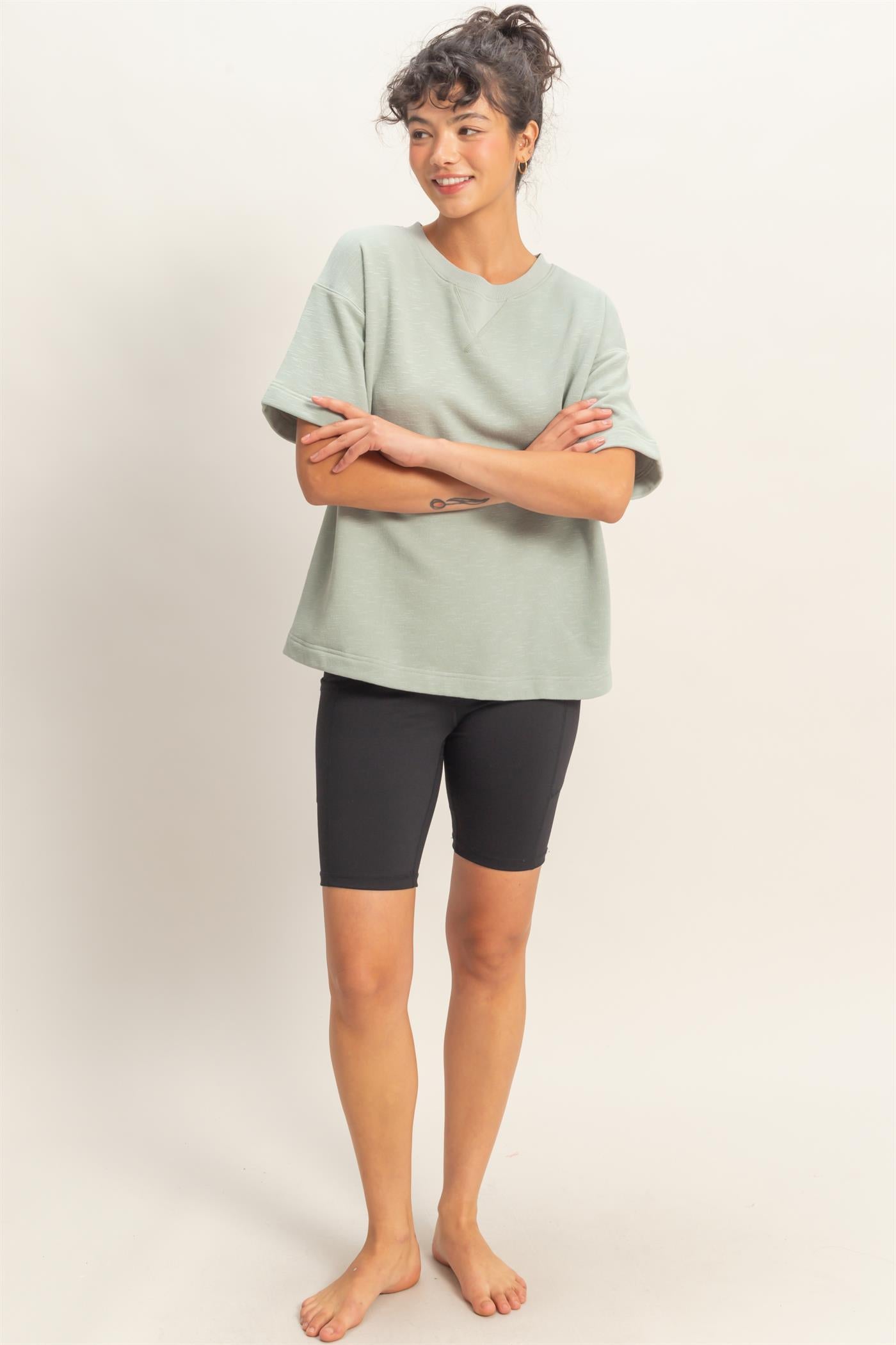 Wholesale Crew Neck Short Sleeve Top Clothing Tops DZ26A891 SAGE GREEN DOUBLE ZERO