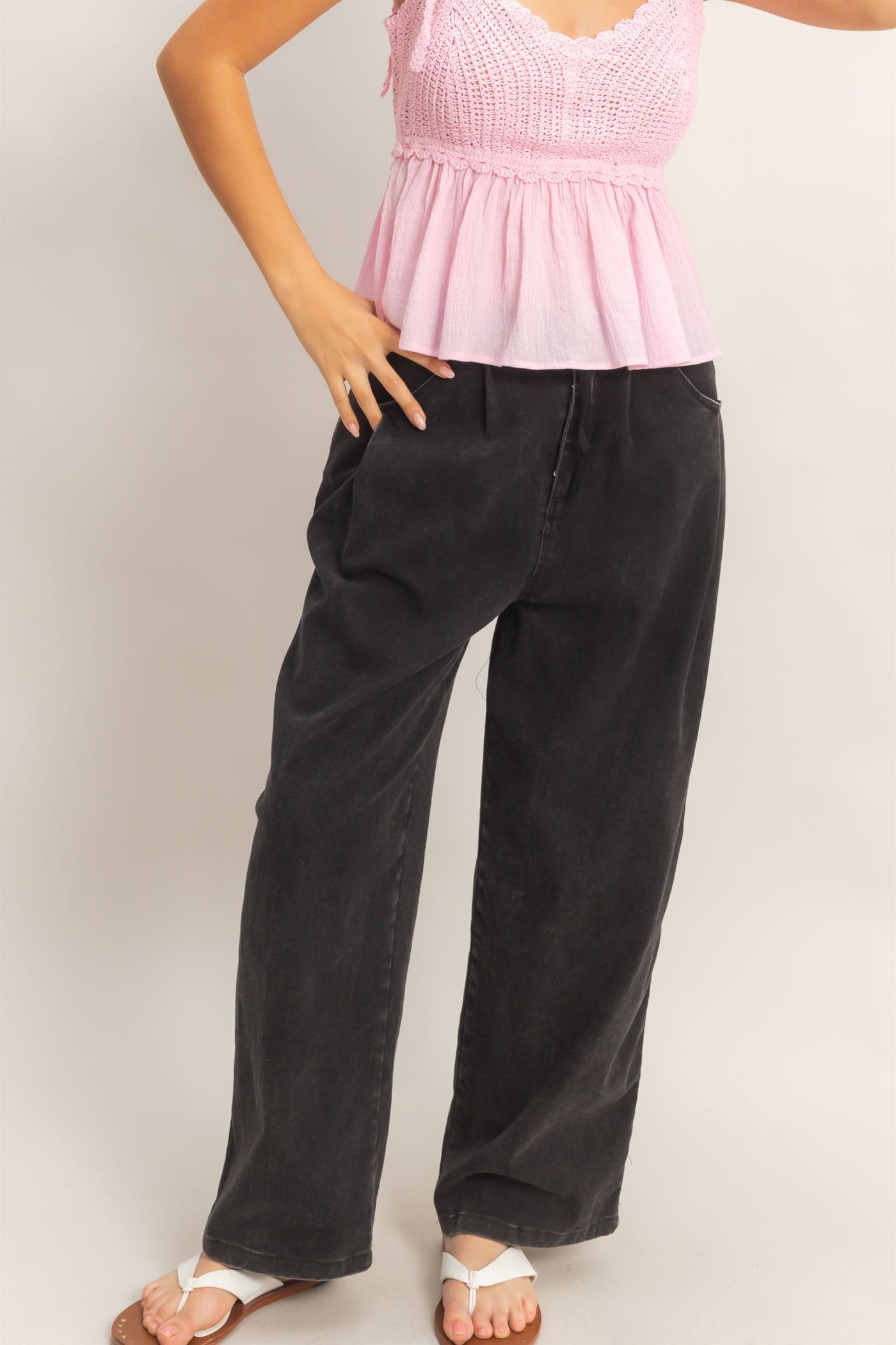 Wholesale Drawstring Wide-Leg Pants Pants HF26A393 BLACK HYFVE