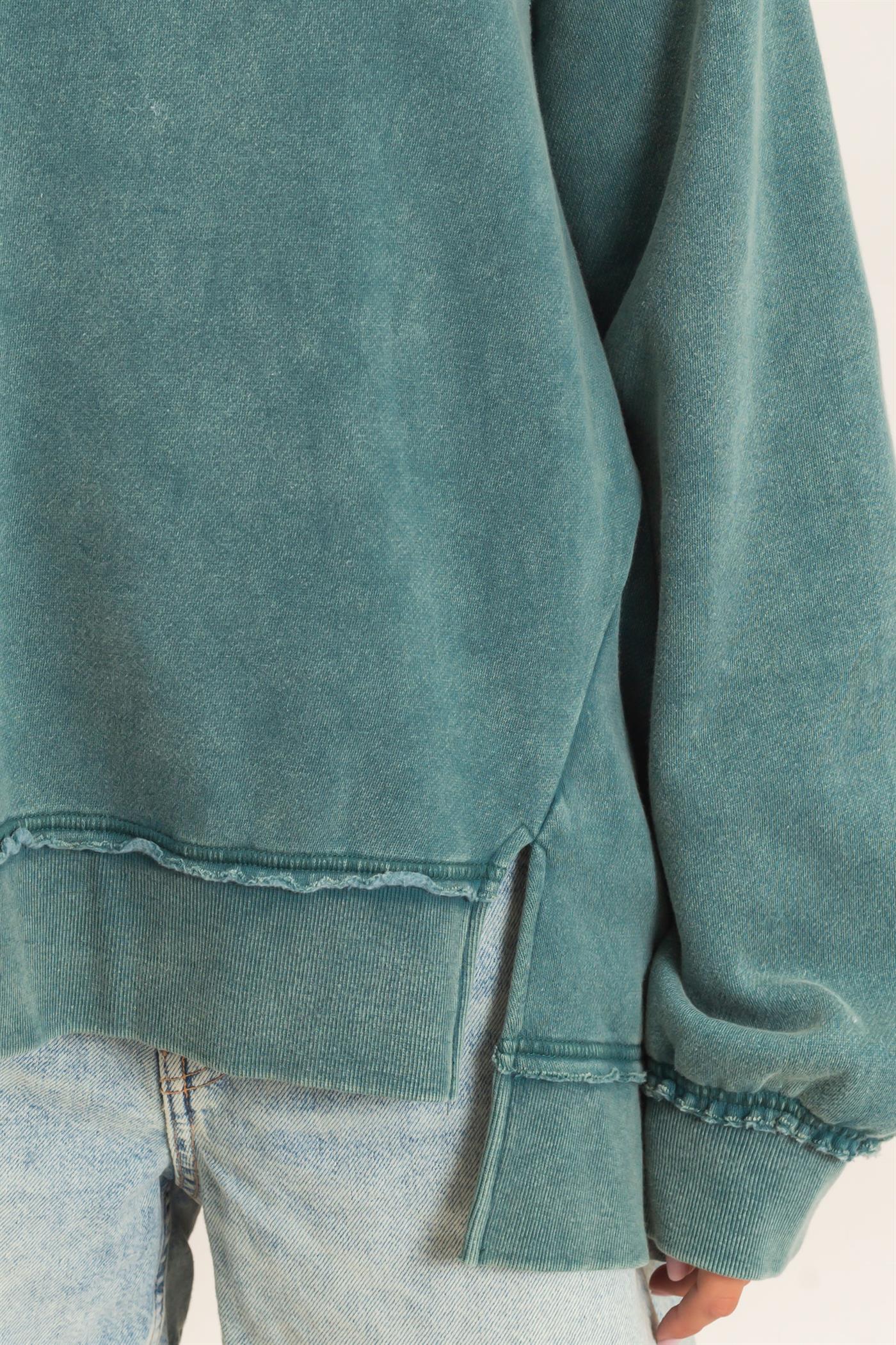 Wholesale Acid Wash Raw Edge Sweatshirt Sweatshirts DZ26C910 DARK TEAL DOUBLE ZERO
