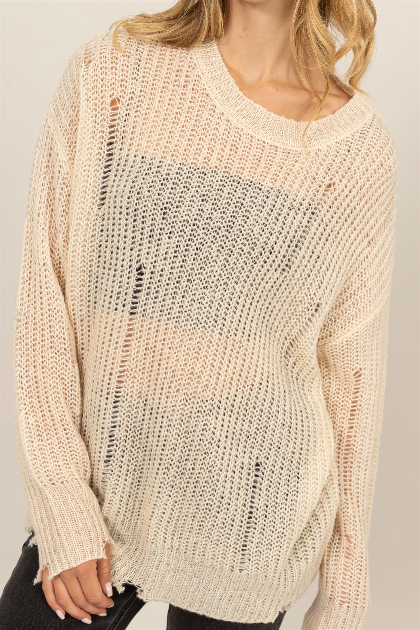 Wholesale Distressed Knit Sweater Sweaters DZ23F192 ALPACA DOUBLE ZERO
