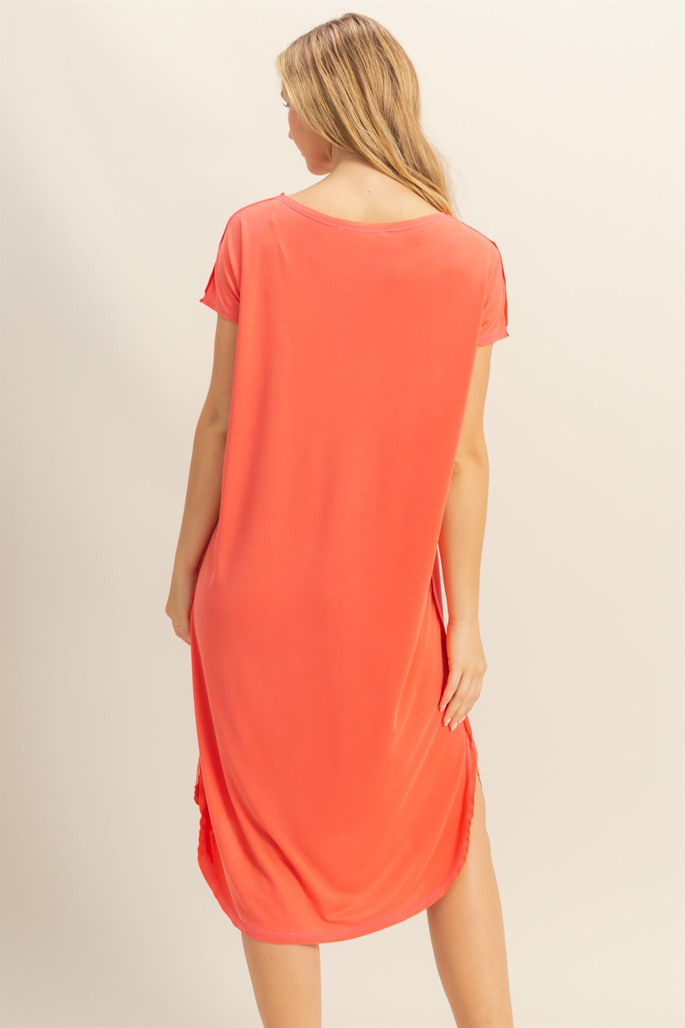 Wholesale Soft High Low Midi Dress  With Round Hem Dresses DZ25E307 CORAL DOUBLE ZERO